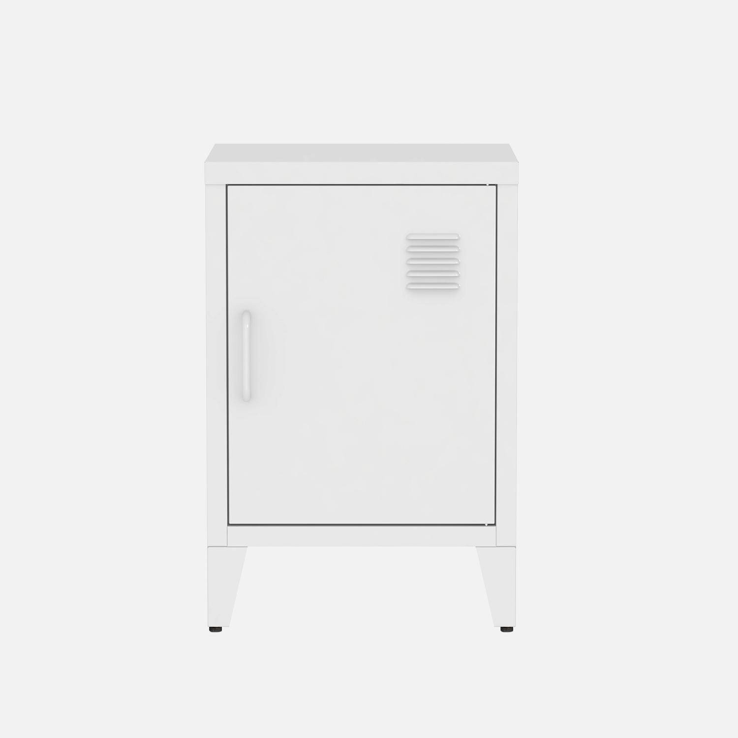 Table de chevet en acier blanc, 1 porte, casier  Photo5