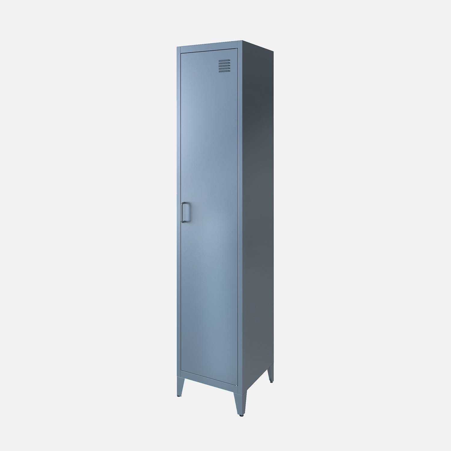 Armoire chambre acier bleu, 4 espaces de rangement