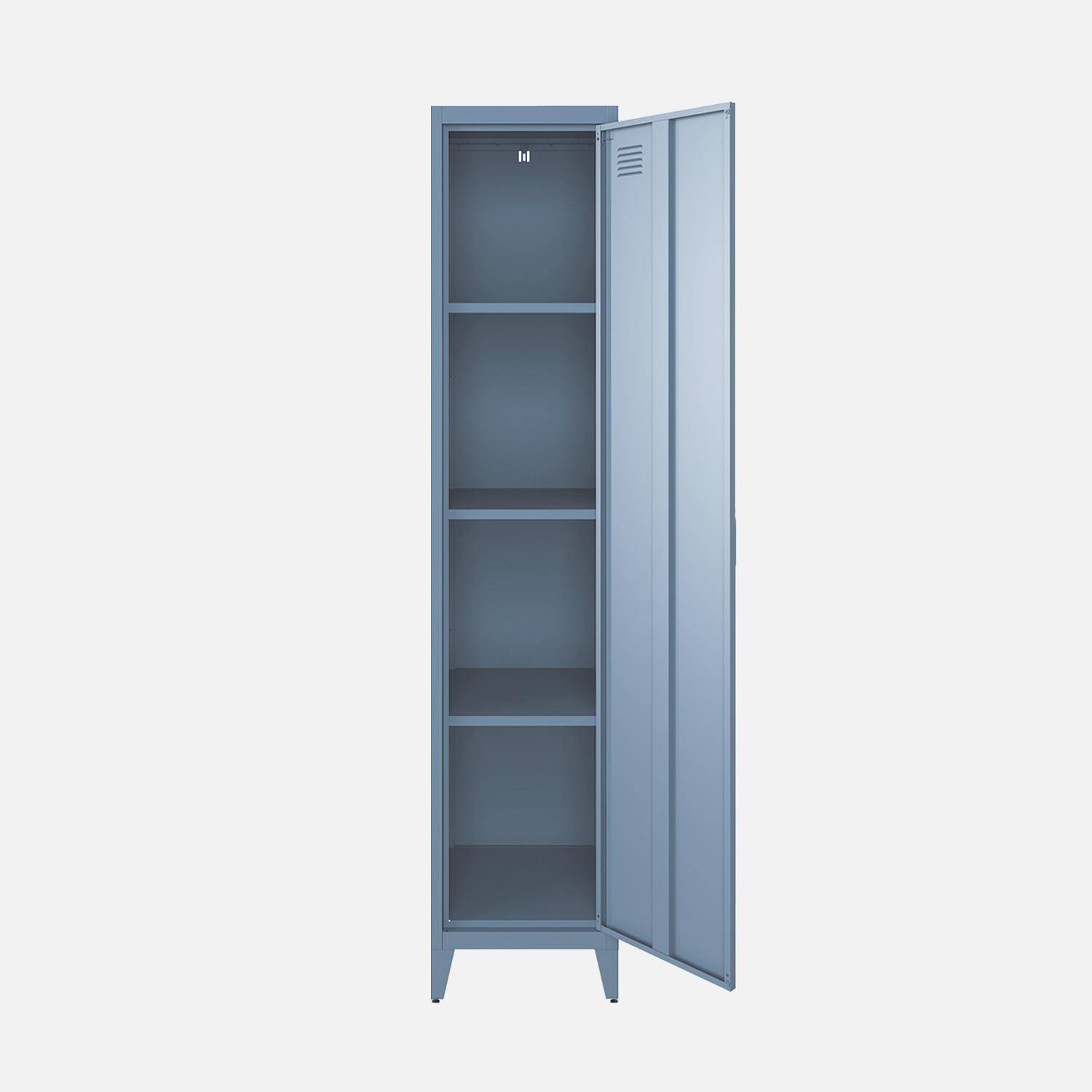 Kinderzimmerschrank aus Metall, blau 3 Ablagen - Soho Photo6