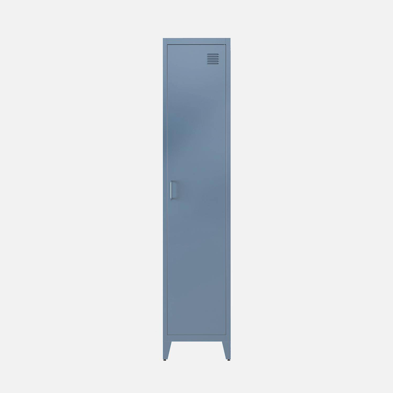 Kinderzimmerschrank aus Metall, blau 3 Ablagen - Soho Photo4