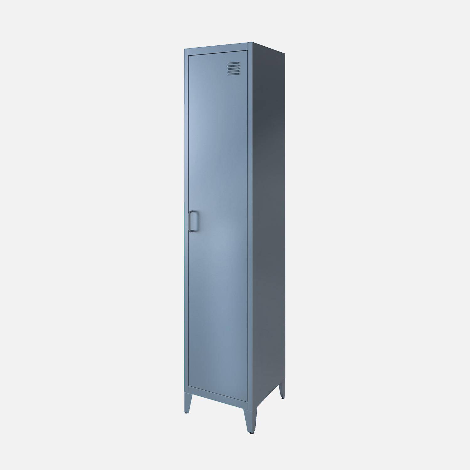 Kinderzimmerschrank aus Metall, blau 3 Ablagen - Soho Photo3