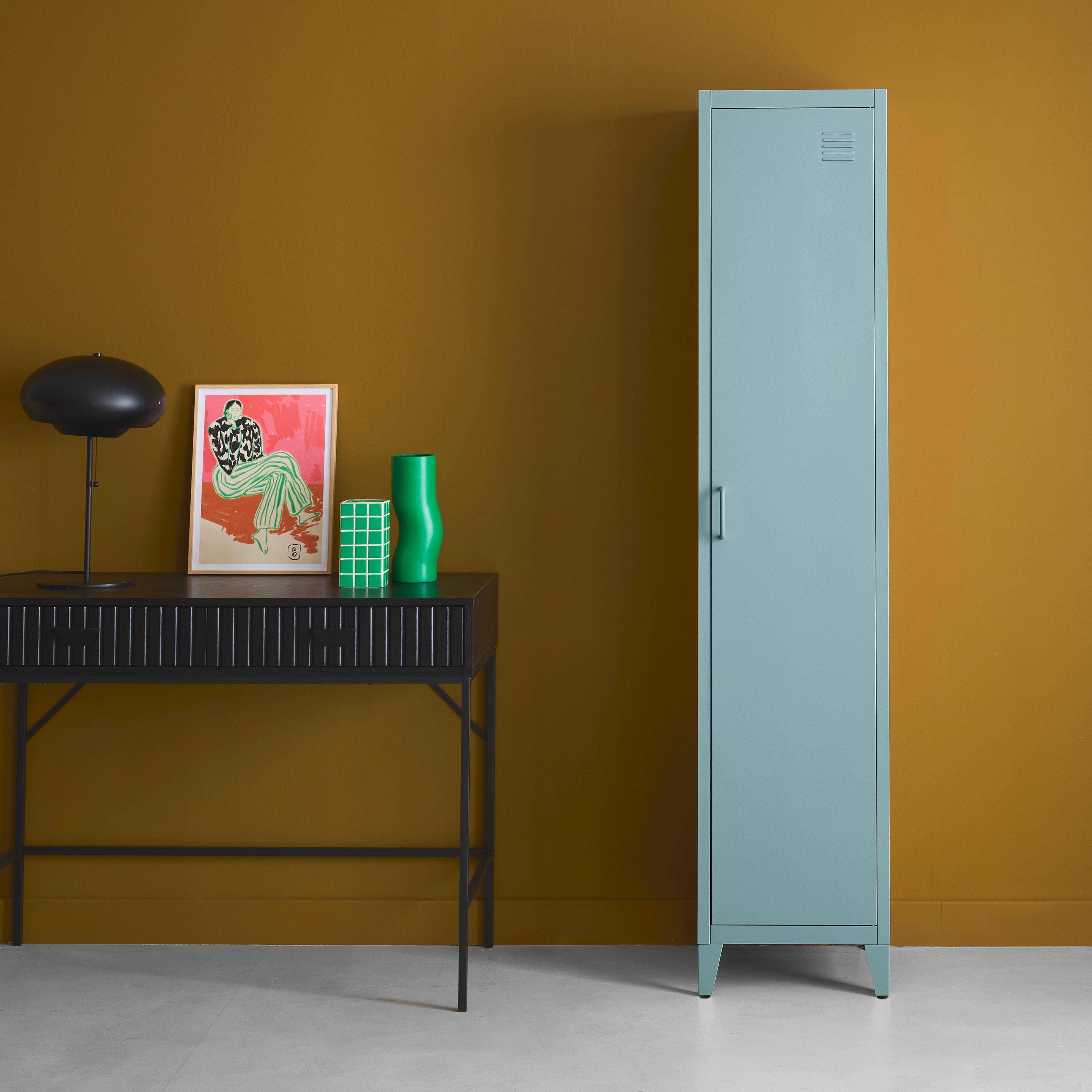 Armoire chambre en acier bleu clair, 4 espaces de rangement, casiers  Photo1