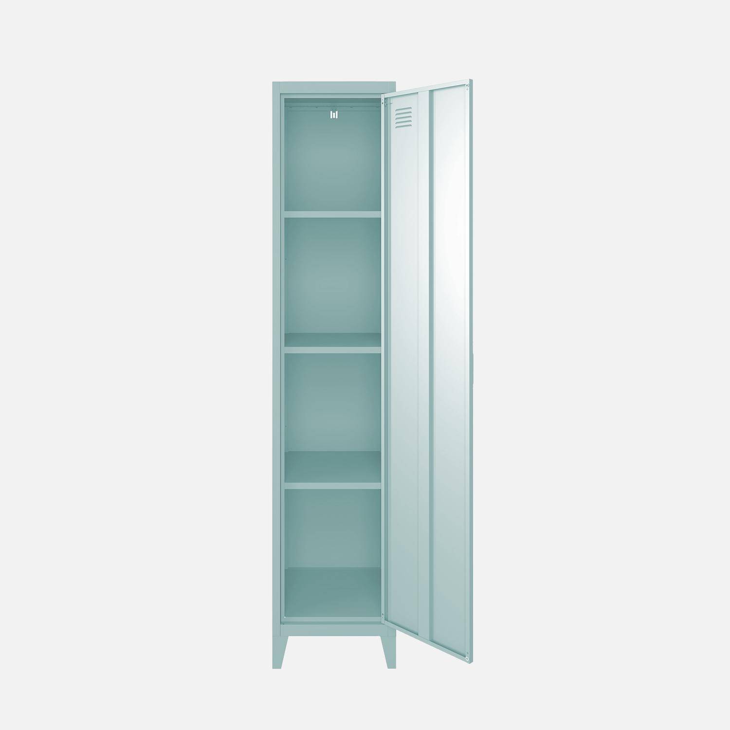 Metal locker storage with 3 shelves, Soho, Light blue, 38x38x180 cm Photo7
