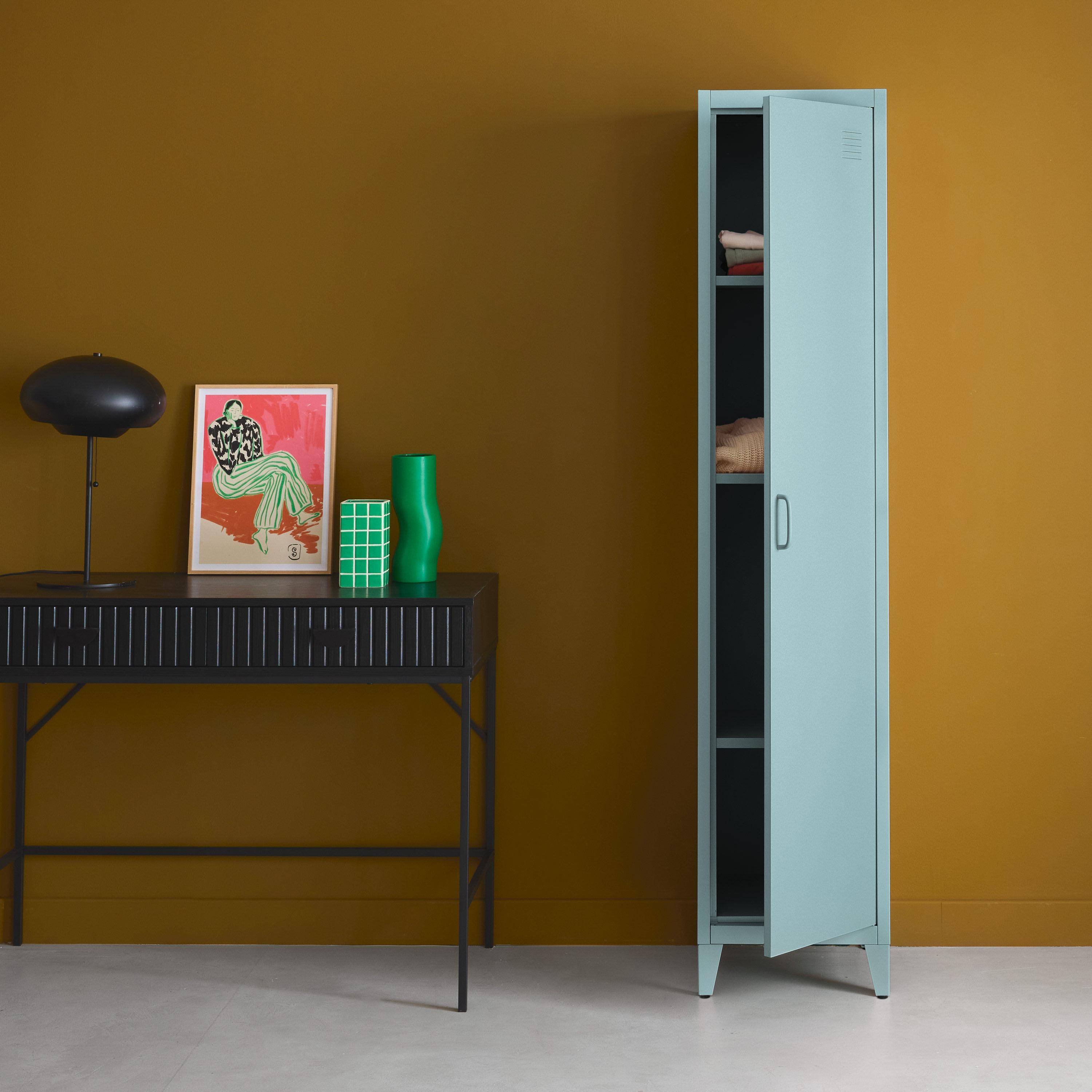 Armoire chambre en acier bleu clair, 4 espaces de rangement, casiers  Photo2