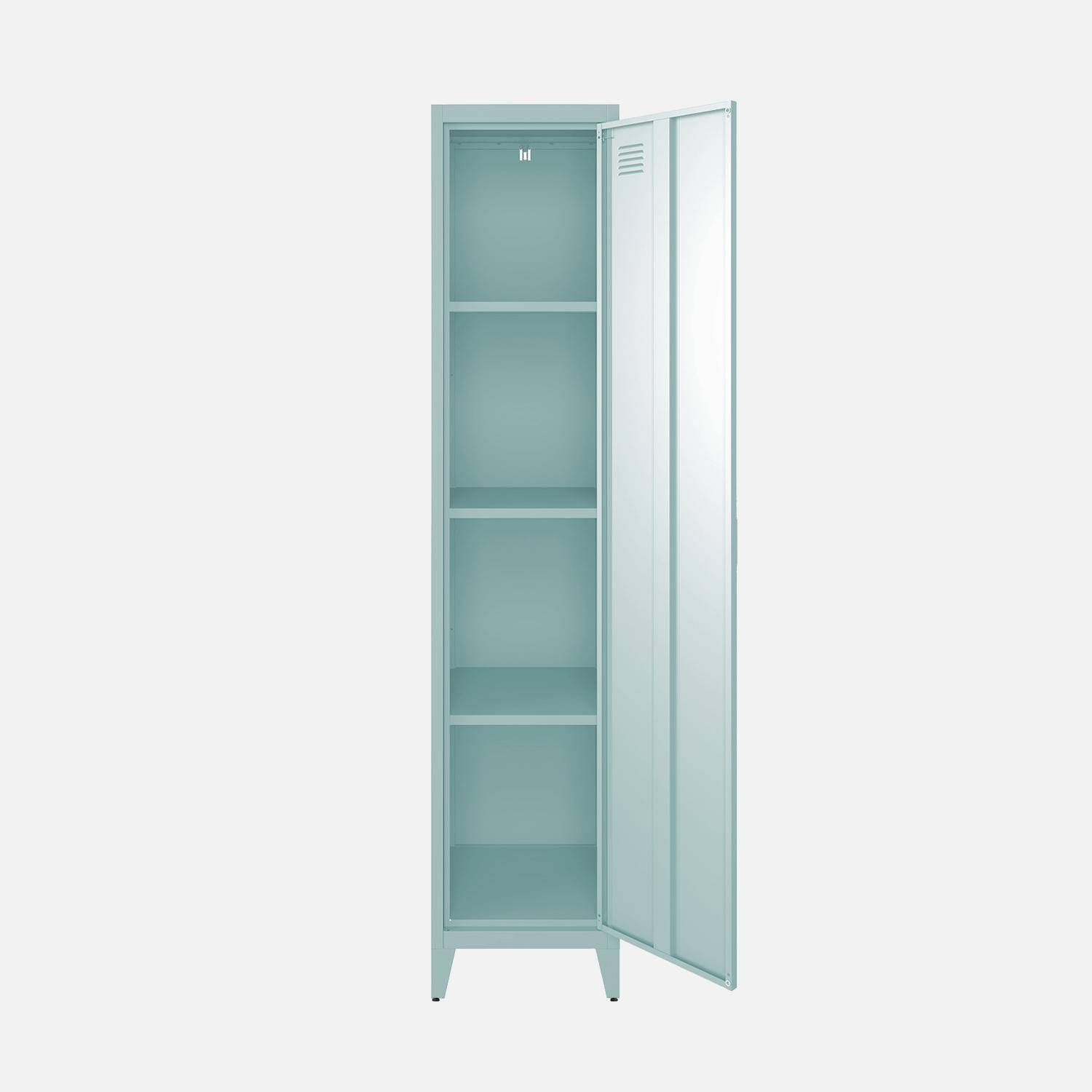 Armoire chambre en acier bleu clair, 4 espaces de rangement, casiers  Photo6