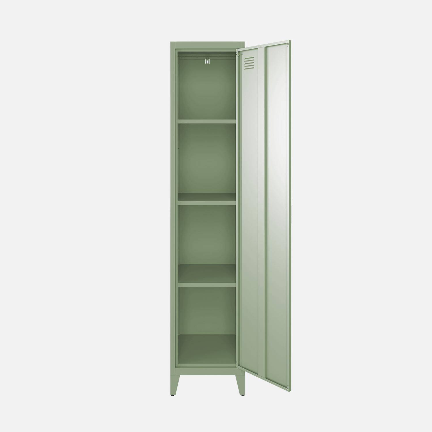 Armoire chambre en acier vert clair, 4 espaces de rangement, casier  Photo5