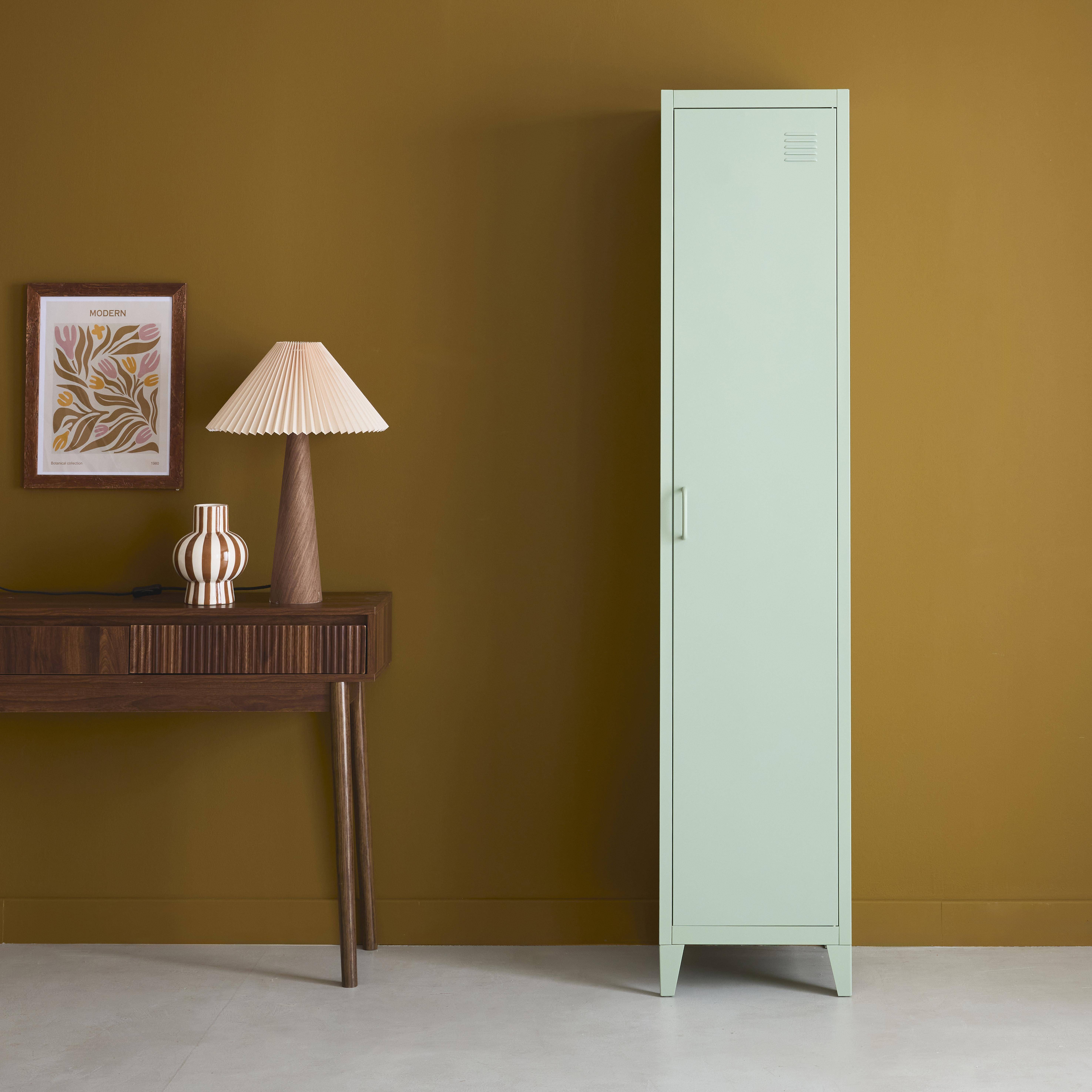 Armoire chambre enfant en métal vert clair, 3 étagères  Photo1