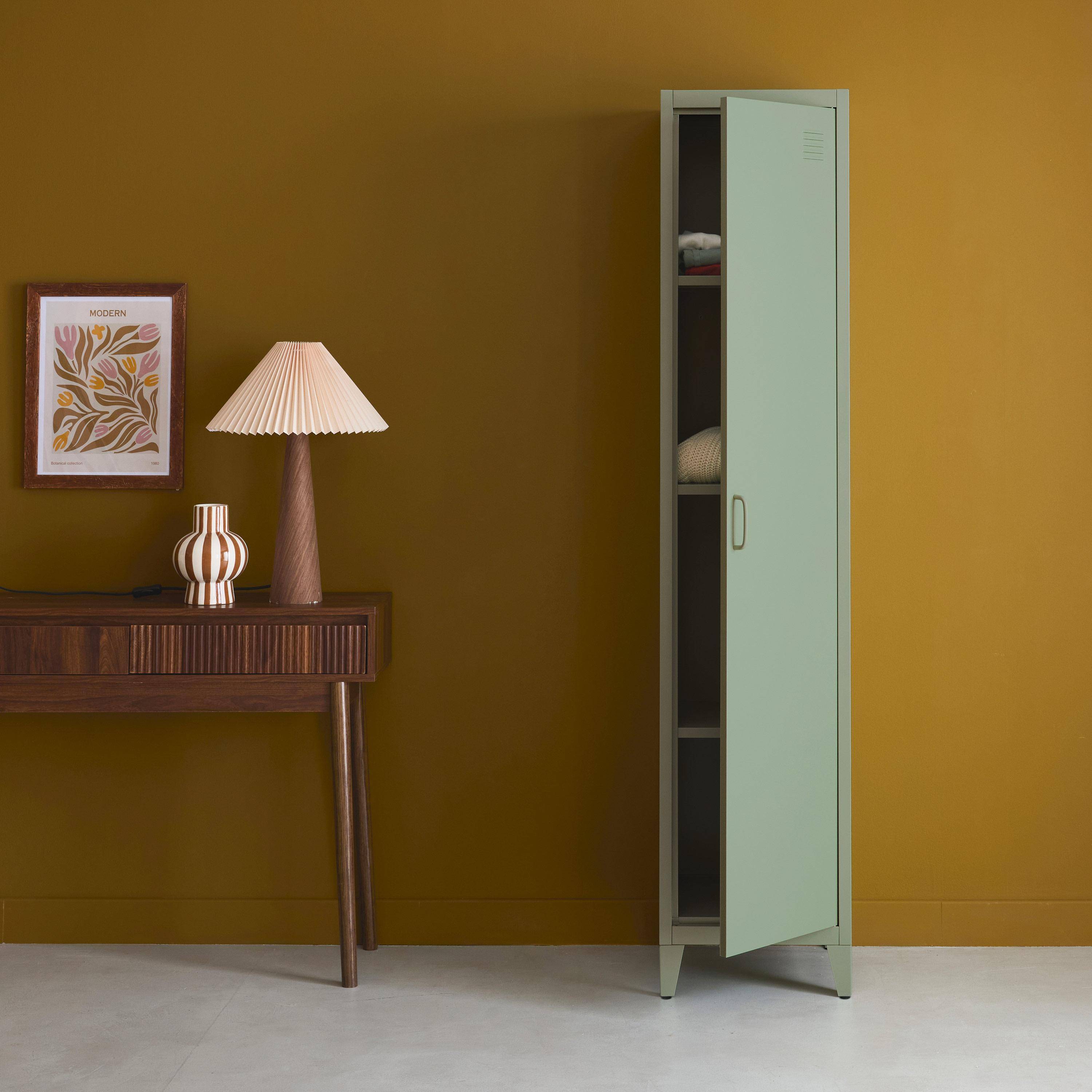 Armoire chambre en acier vert clair, 4 espaces de rangement, casier  Photo2