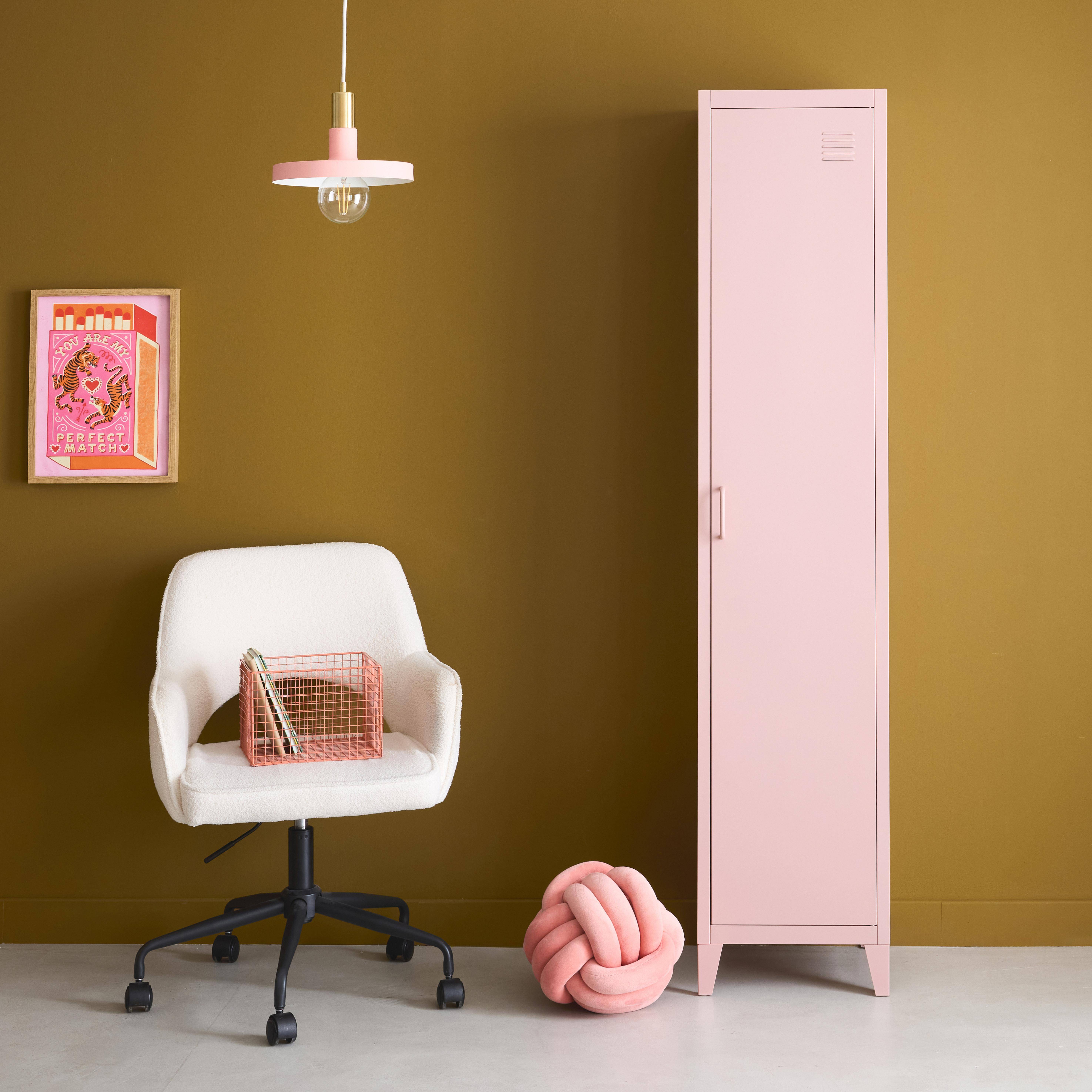 Armoire chambre enfant en métal rose, 3 étagères  Photo1