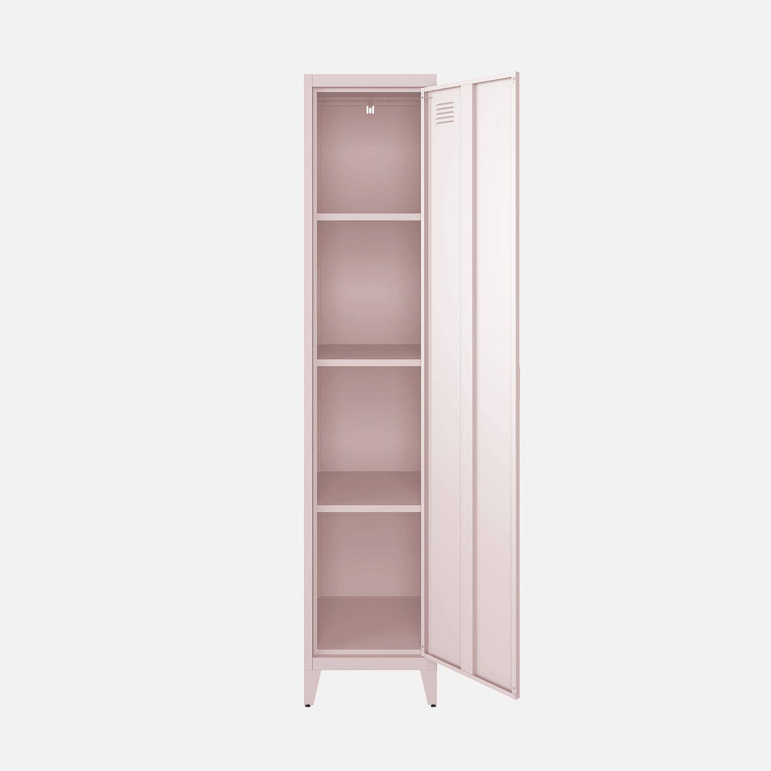 Armoire chambre en acier rose, 4 espaces de rangement, casier  Photo6