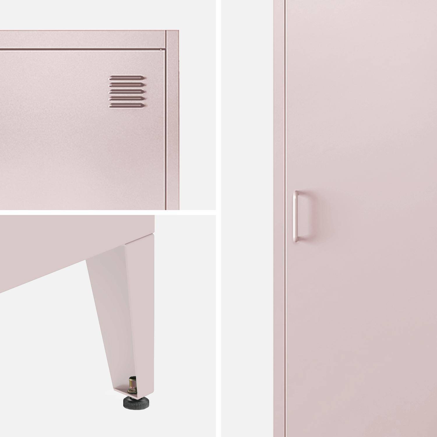Armoire chambre en acier rose, 4 espaces de rangement, casier  Photo7