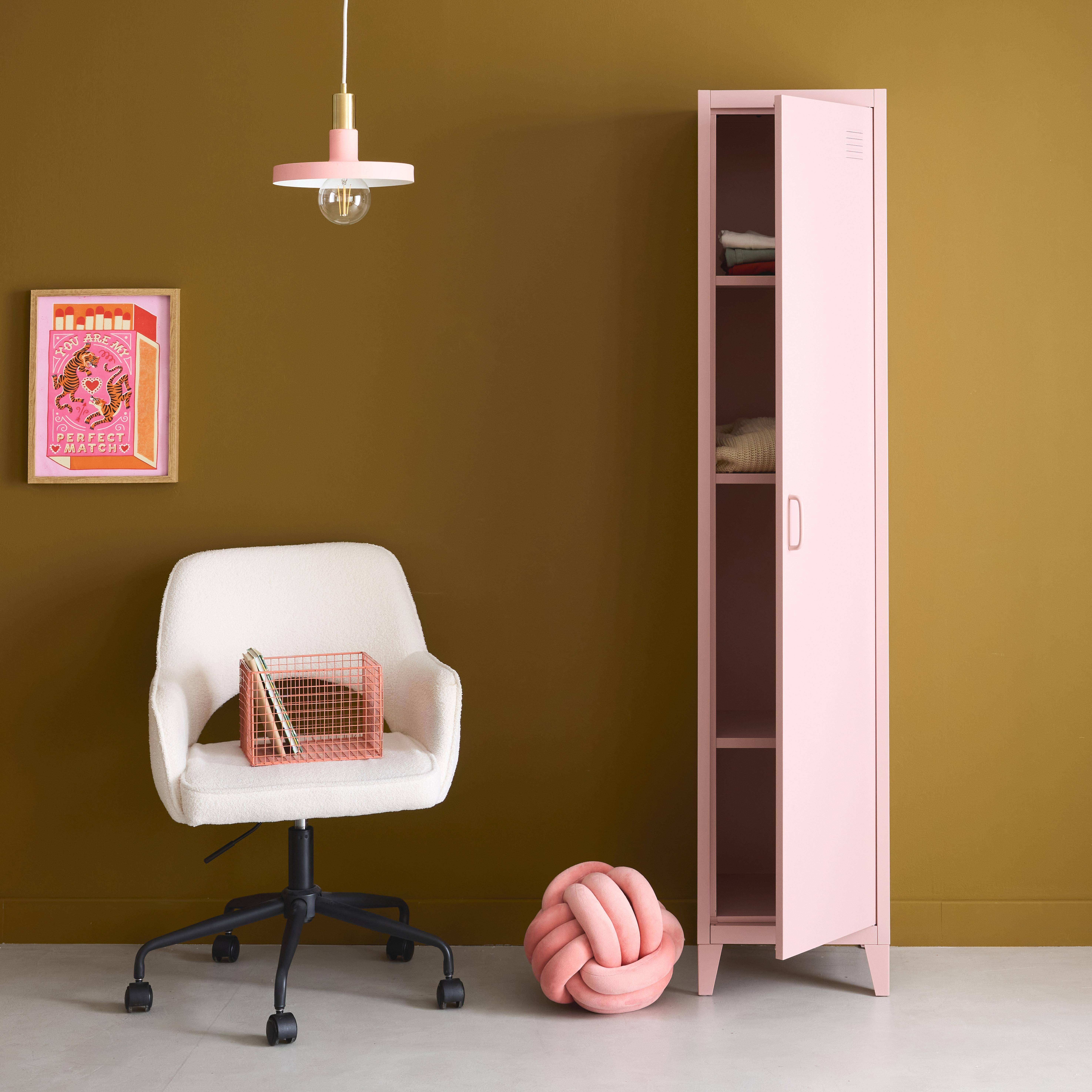 Armoire chambre enfant en métal rose, 3 étagères  Photo2