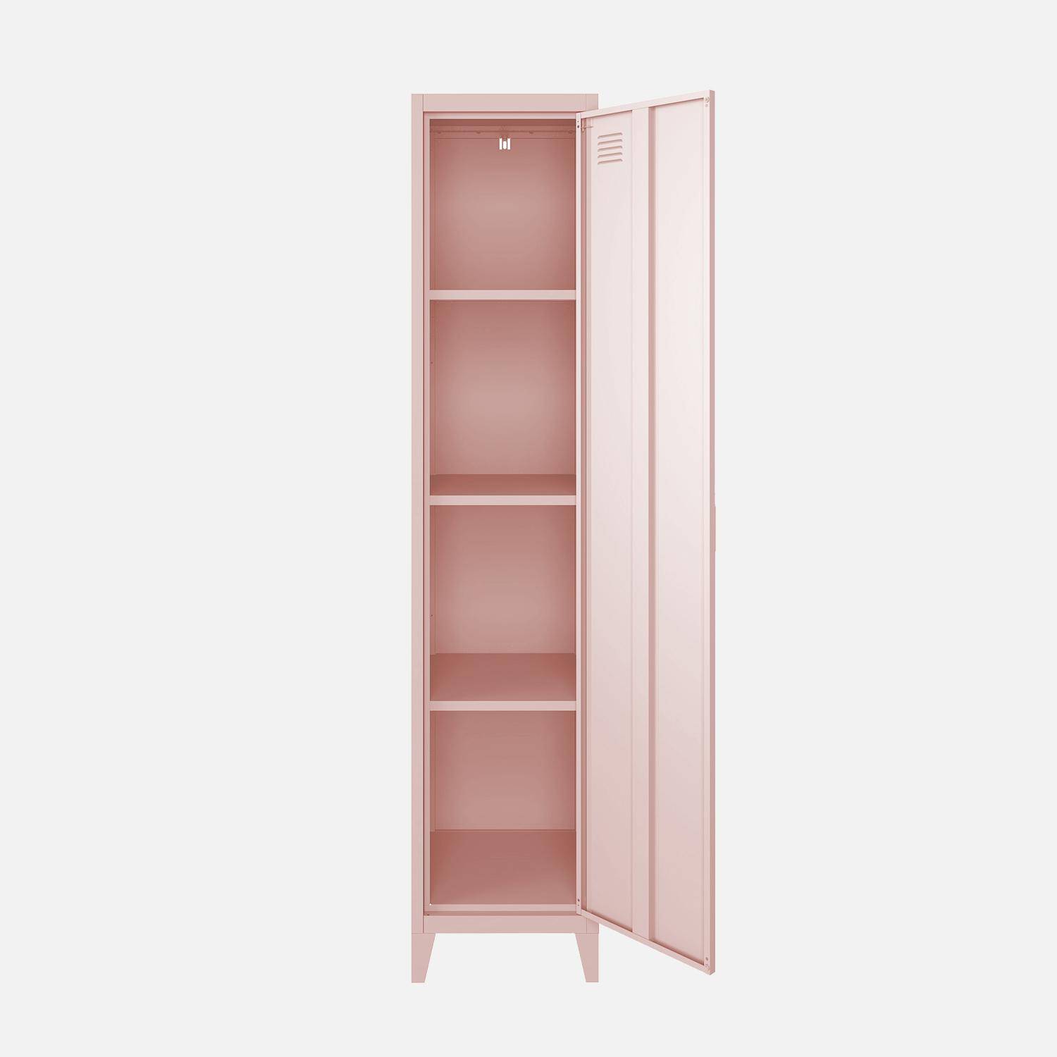 Metal locker storage with 3 shelves, Soho, Pink, 38x38x180 cm Photo7