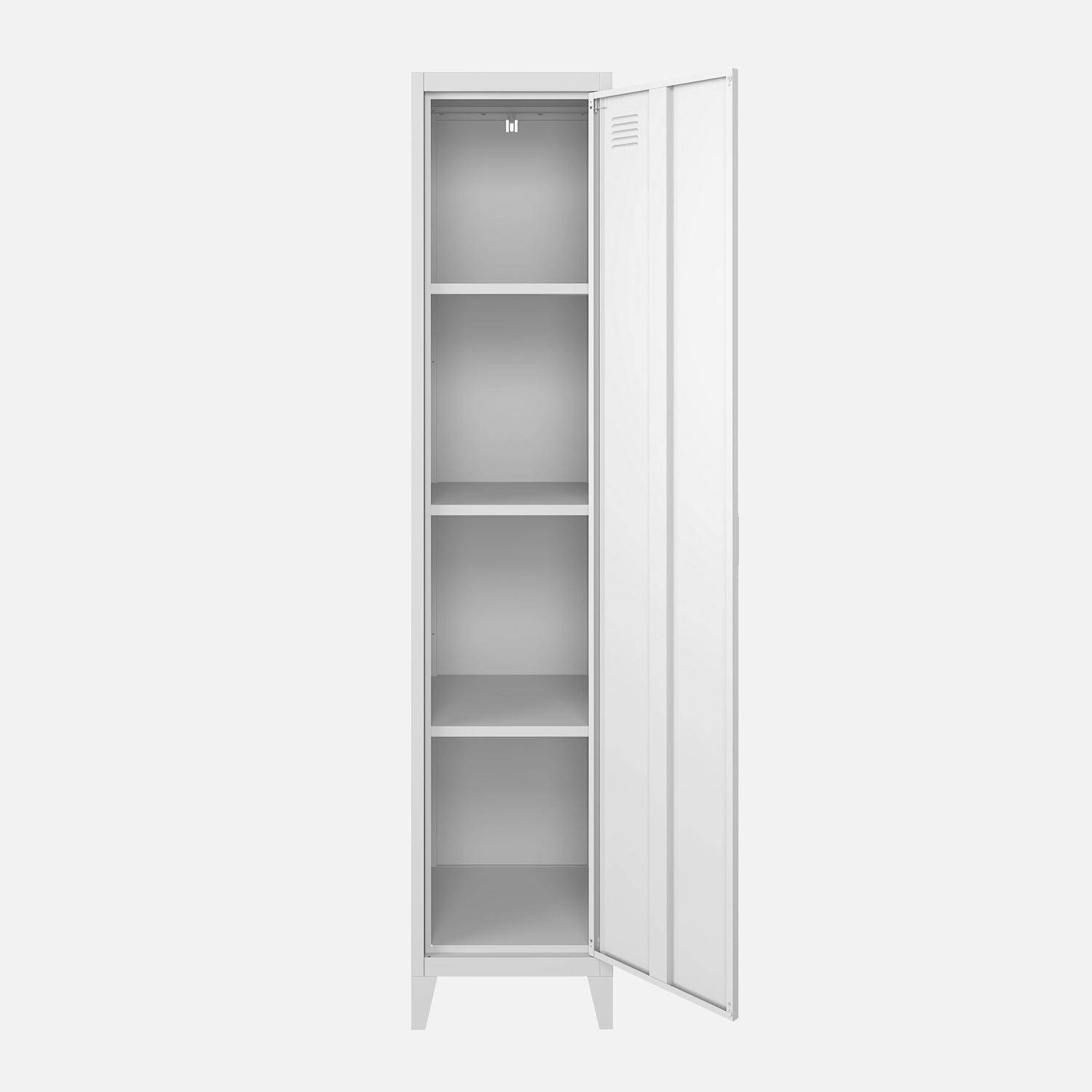 Metal locker storage with 3 shelves, Soho, White, 38x38x180 cm,sweeek,Photo7