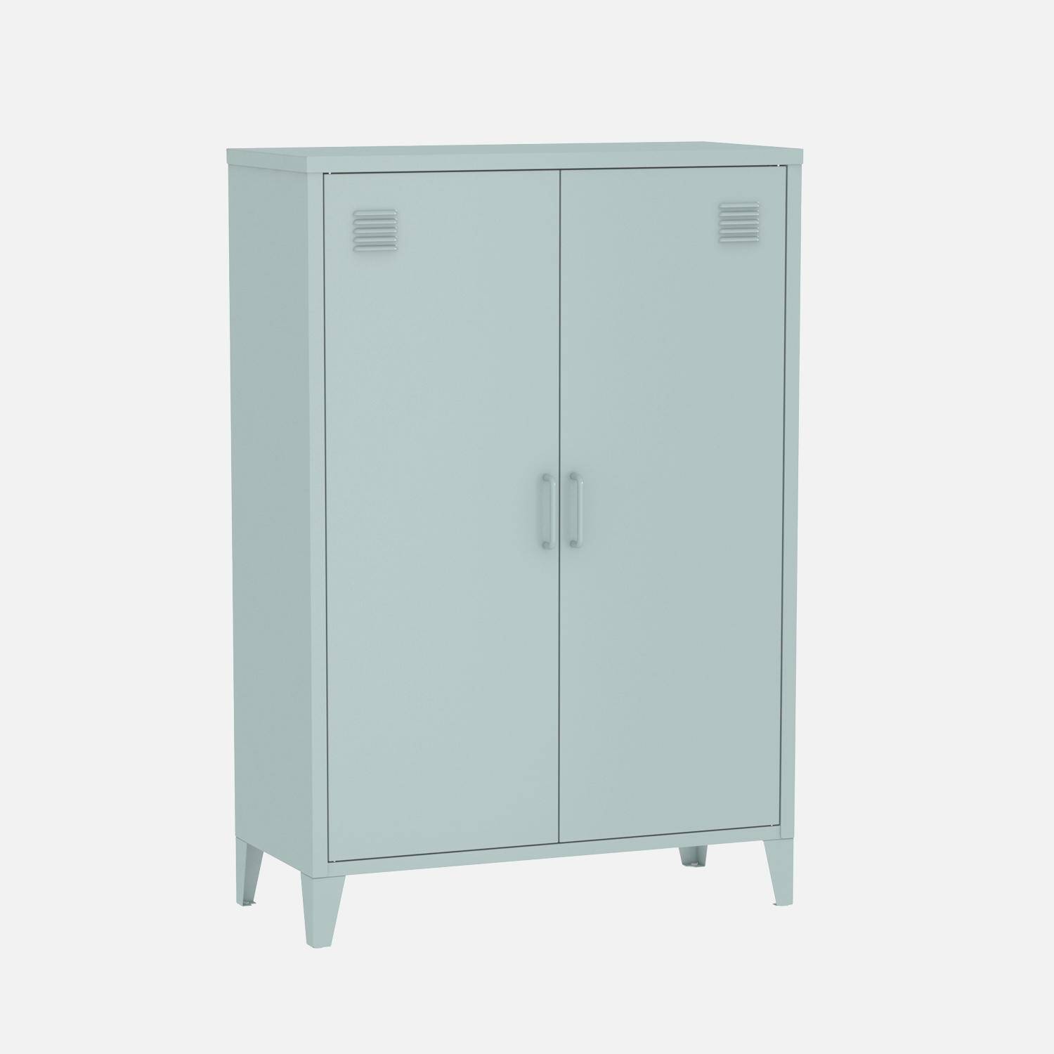 Cómoda/armario industrial metal 2 puertas, Soho, Azul claro, 75x33x110 cm Photo3