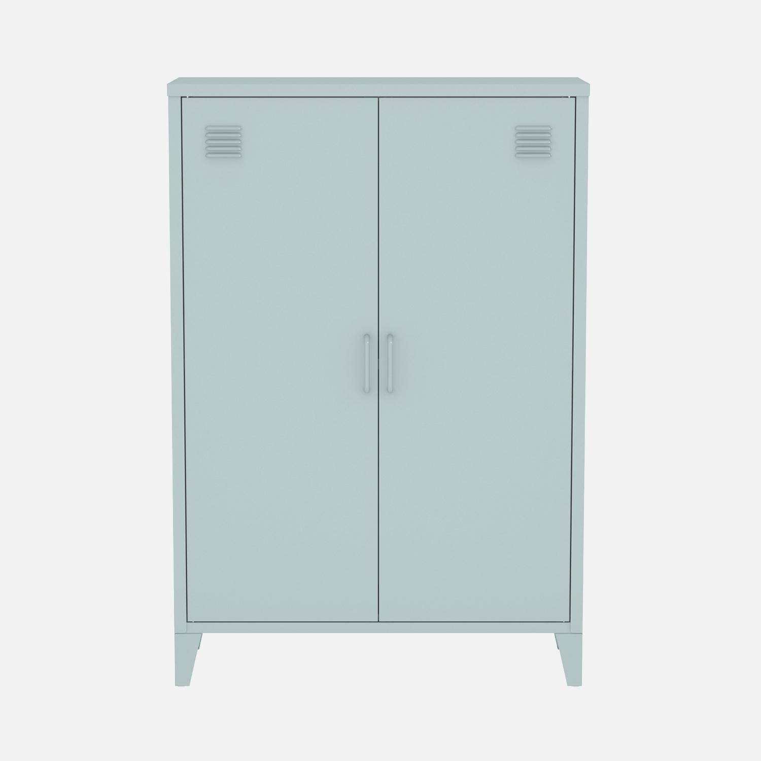 Cómoda/armario industrial metal 2 puertas, Soho, Azul claro, 75x33x110 cm Photo4