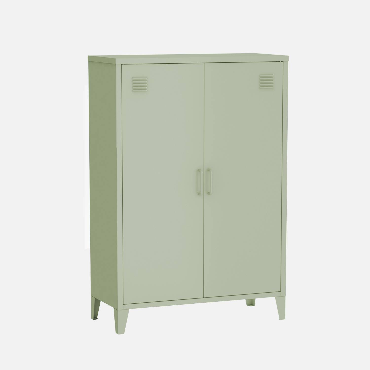 Commode/armoire en métal vert, 2 espaces de rangement, casiers  Photo3