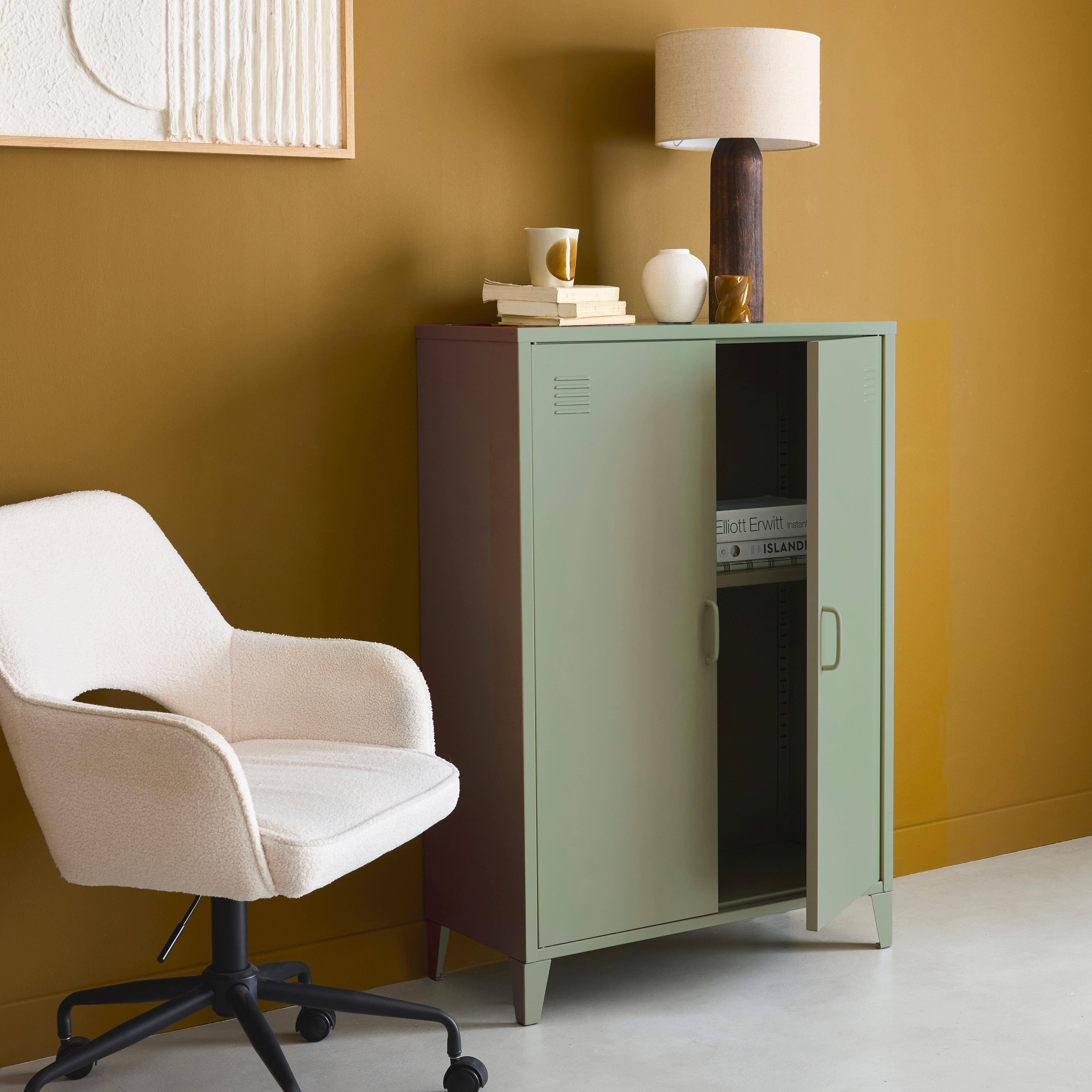 Commode/armoire en métal vert, 2 espaces de rangement, casiers  Photo2