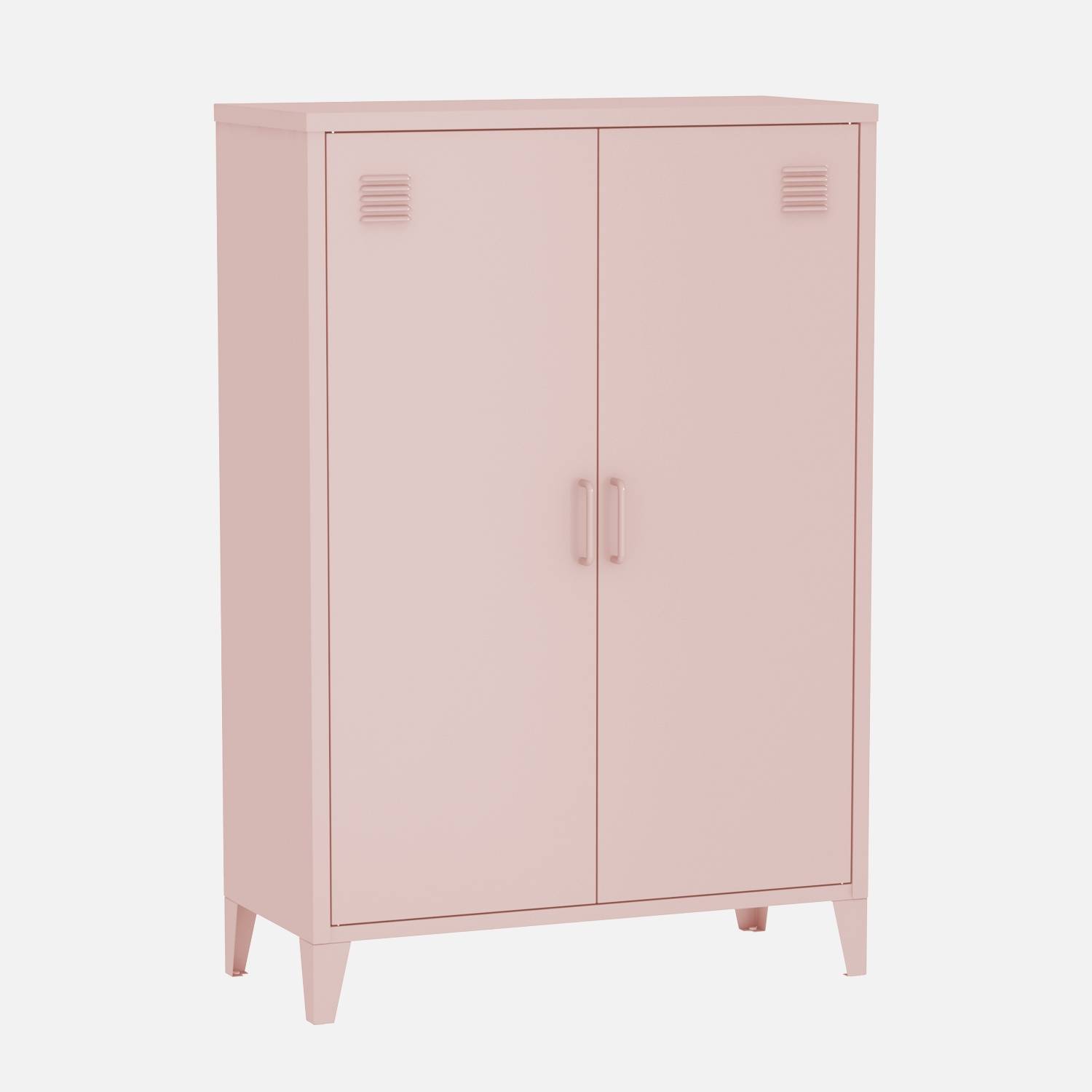 Commode/armoire en métal rose, 2 rangements