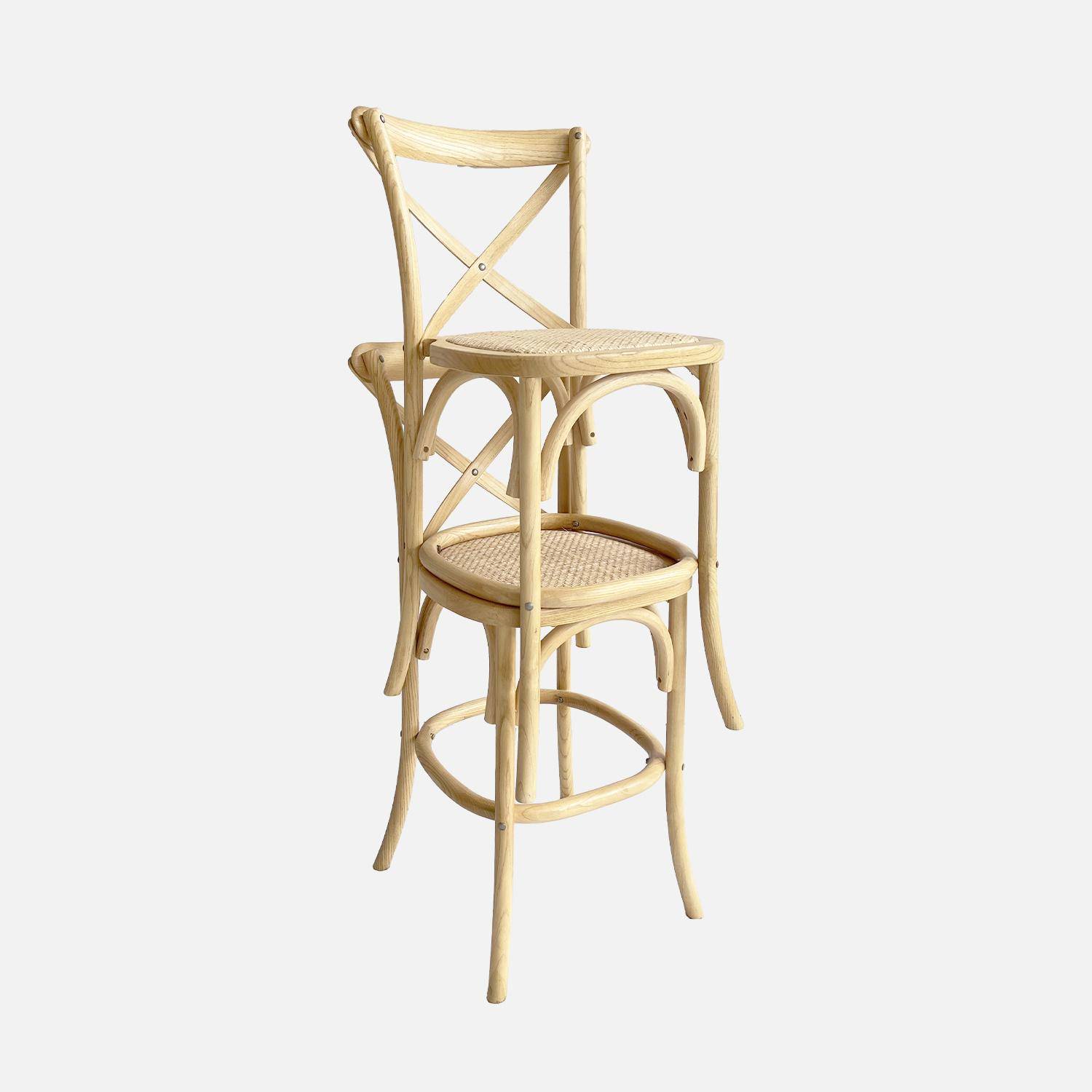 Lot de 2 tabourets de bar bistrot vintage en bois naturel avec repose-pieds  Photo5