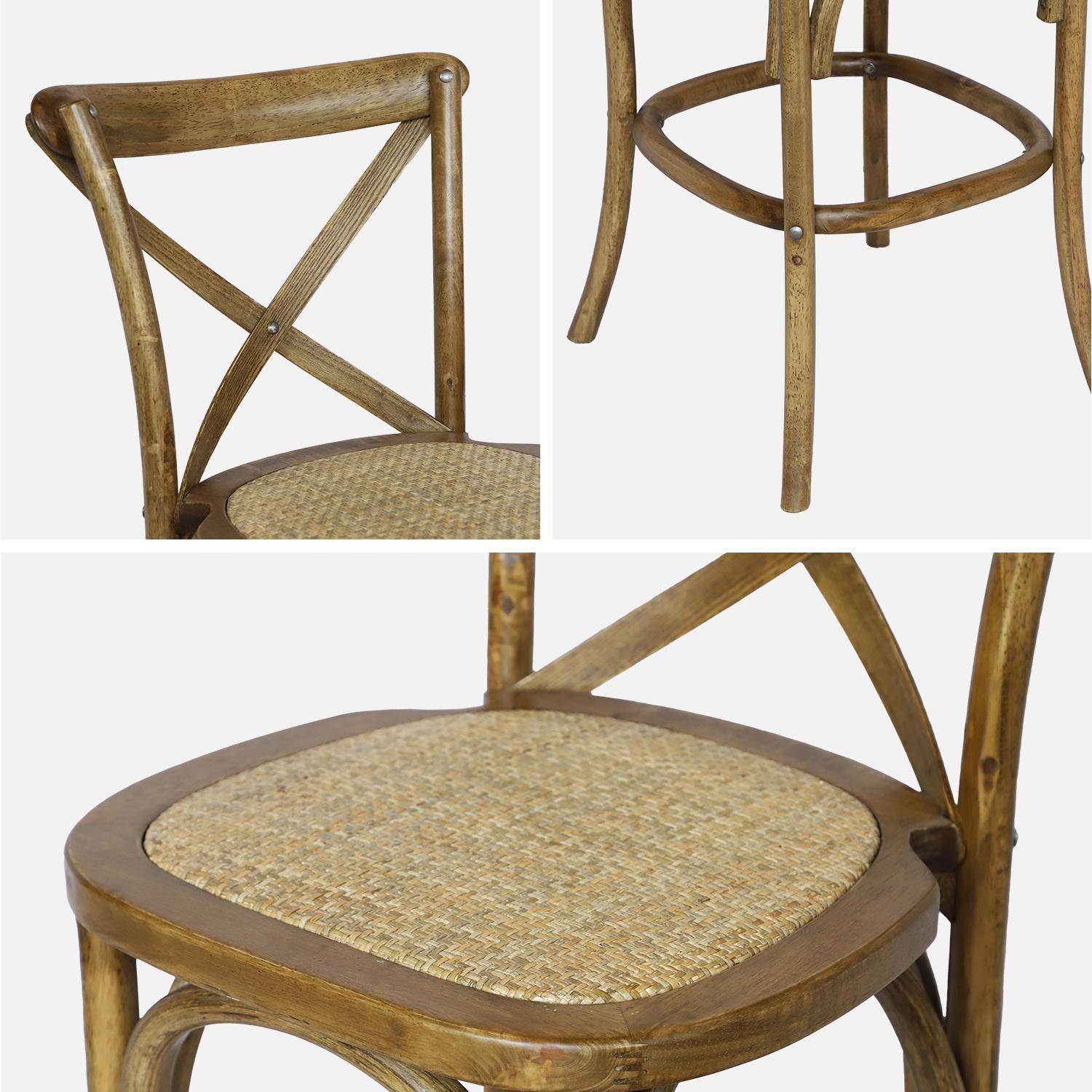 Set van 2 vintage bruine houten bistro barkrukken met voetsteunen Photo5