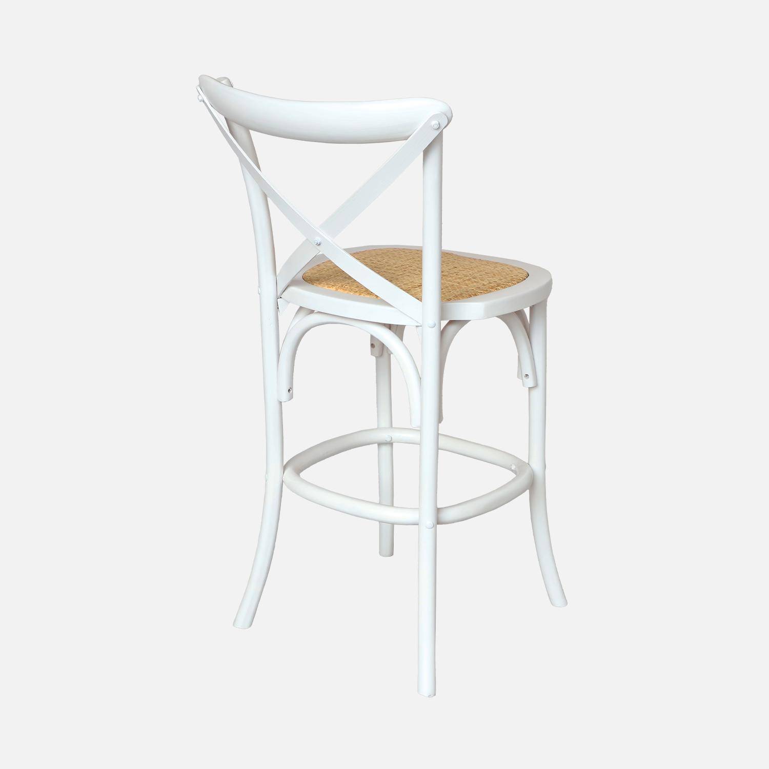 Set van 2 vintage witte houten bistro barkrukken met voetsteunen Photo5