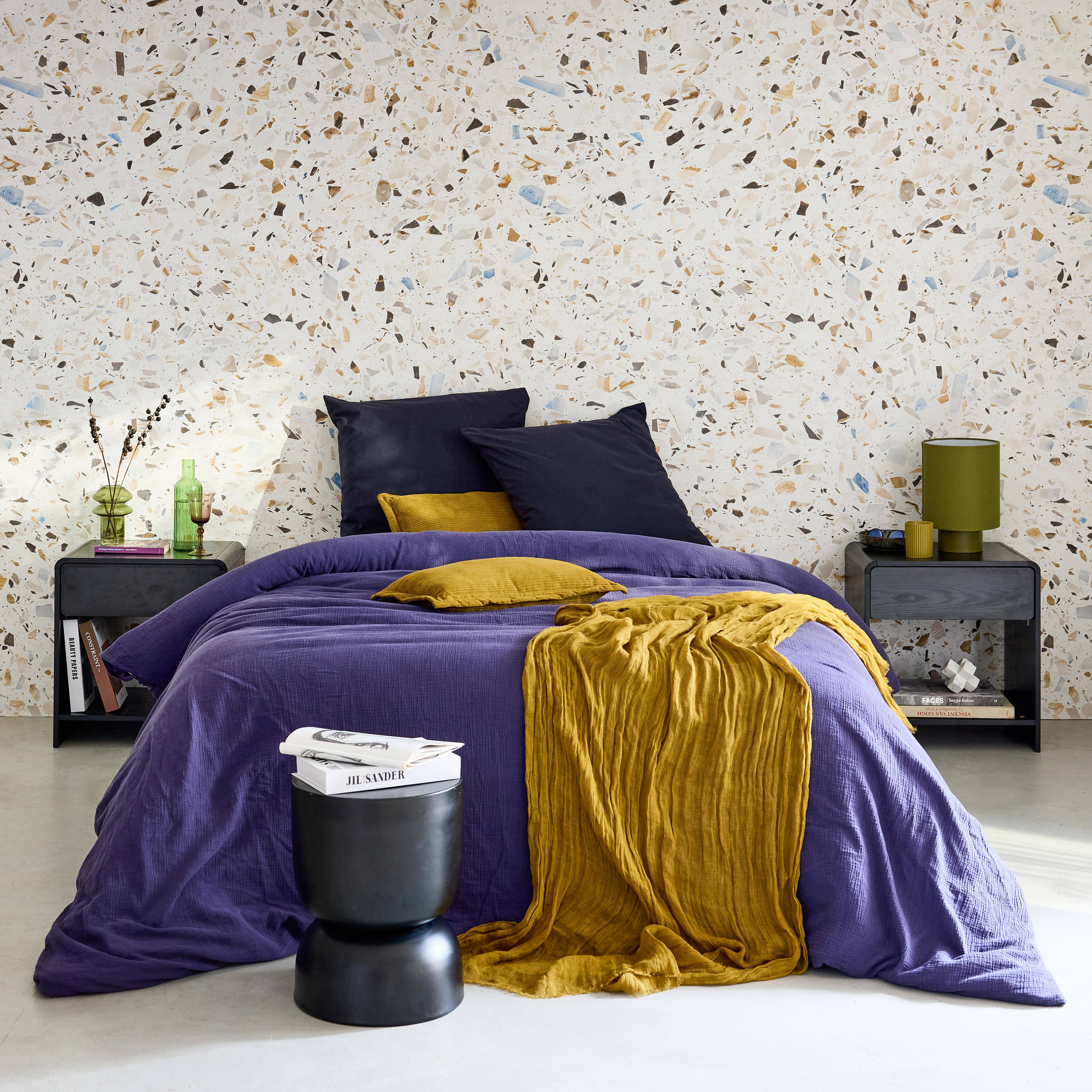 Mesitas de noche con decoración de madera, set de 2, Milo, Negro, 50x40x55 cm Photo1