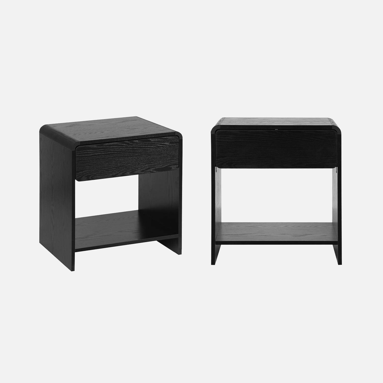 Mesitas de noche con decoración de madera, set de 2, Milo, Negro, 50x40x55 cm Photo3