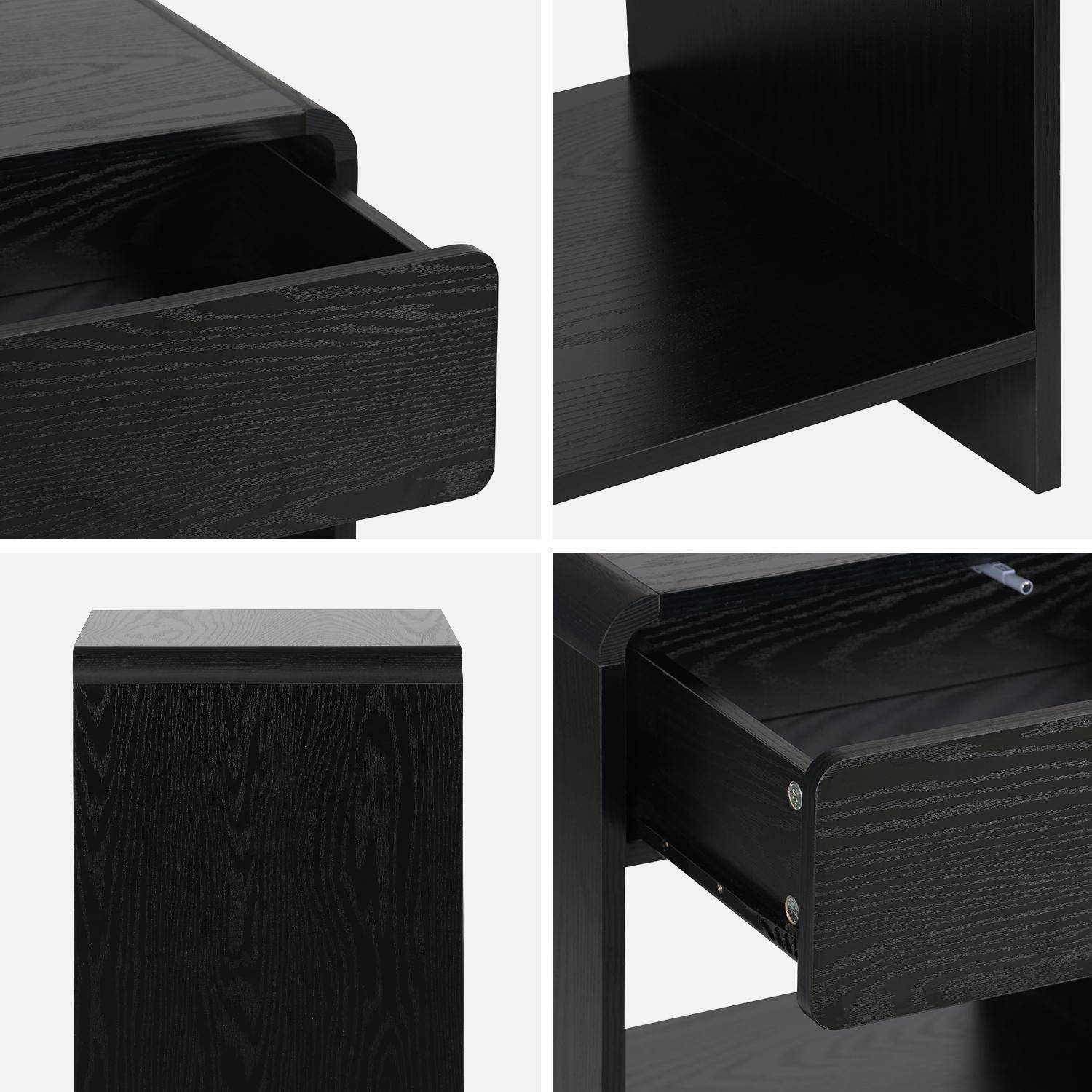 Mesitas de noche con decoración de madera, set de 2, Milo, Negro, 50x40x55 cm Photo4