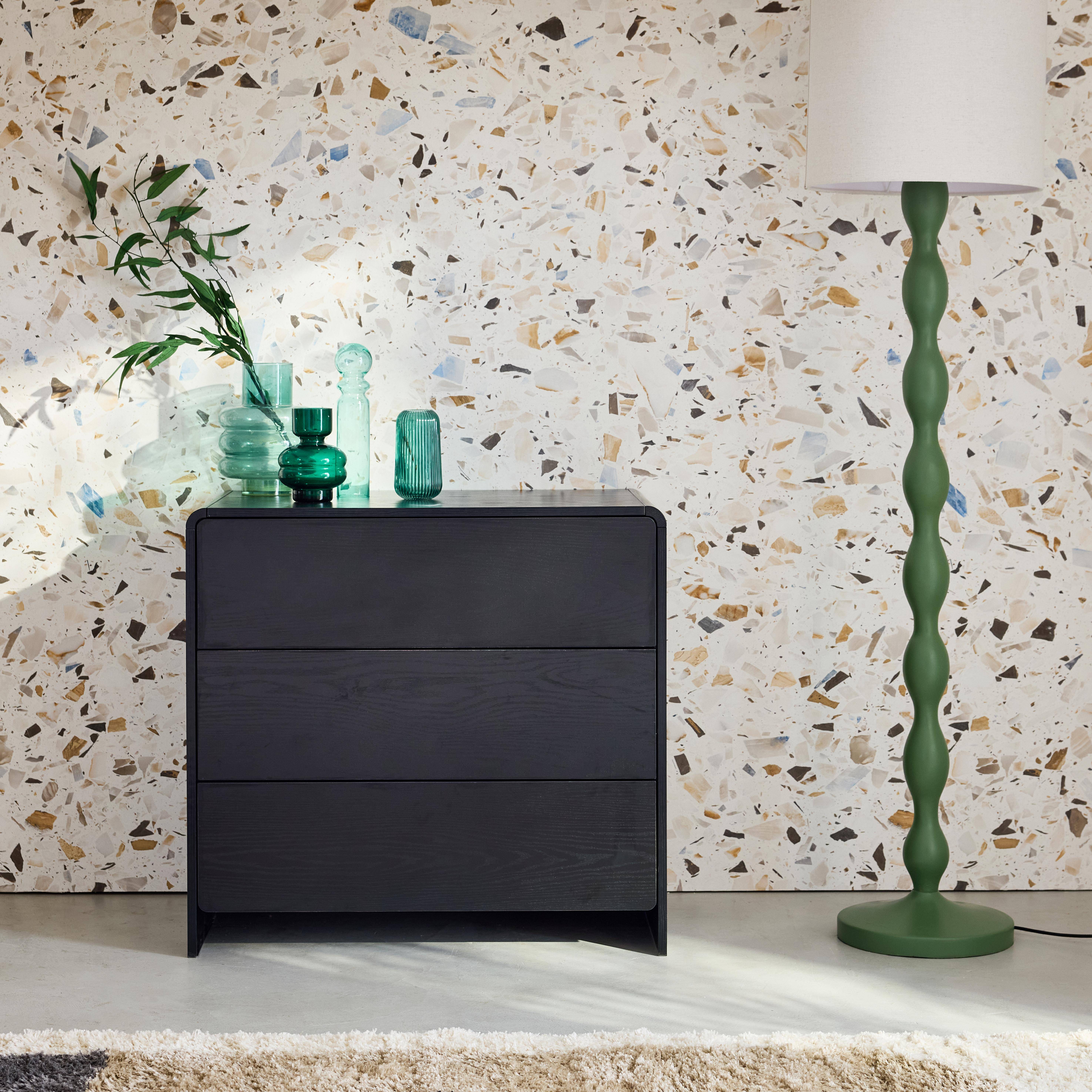 Kommode mit 3 Schubladen in abgerundeter Holzoptik, schwarz - Milo Photo3