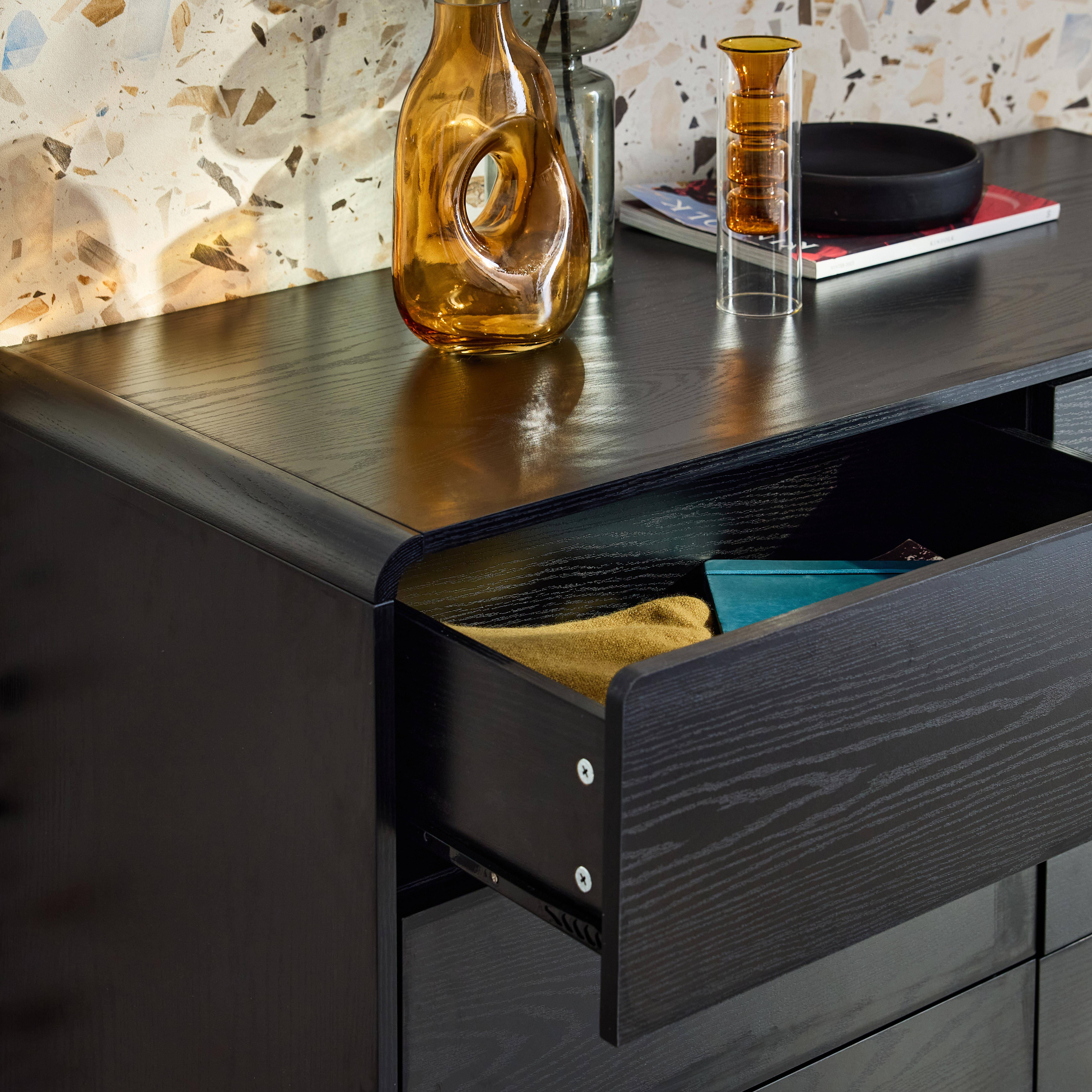 Cassettiera a 6 cassetti arrotondati effetto legno, Milo, Nero, 120x50x75 cm Photo4