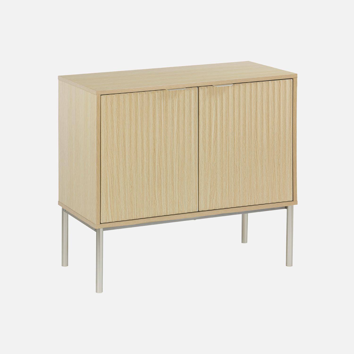 Buffet effet bois rainuré et métal champagne, 2 portes 80cm ,sweeek,Photo1