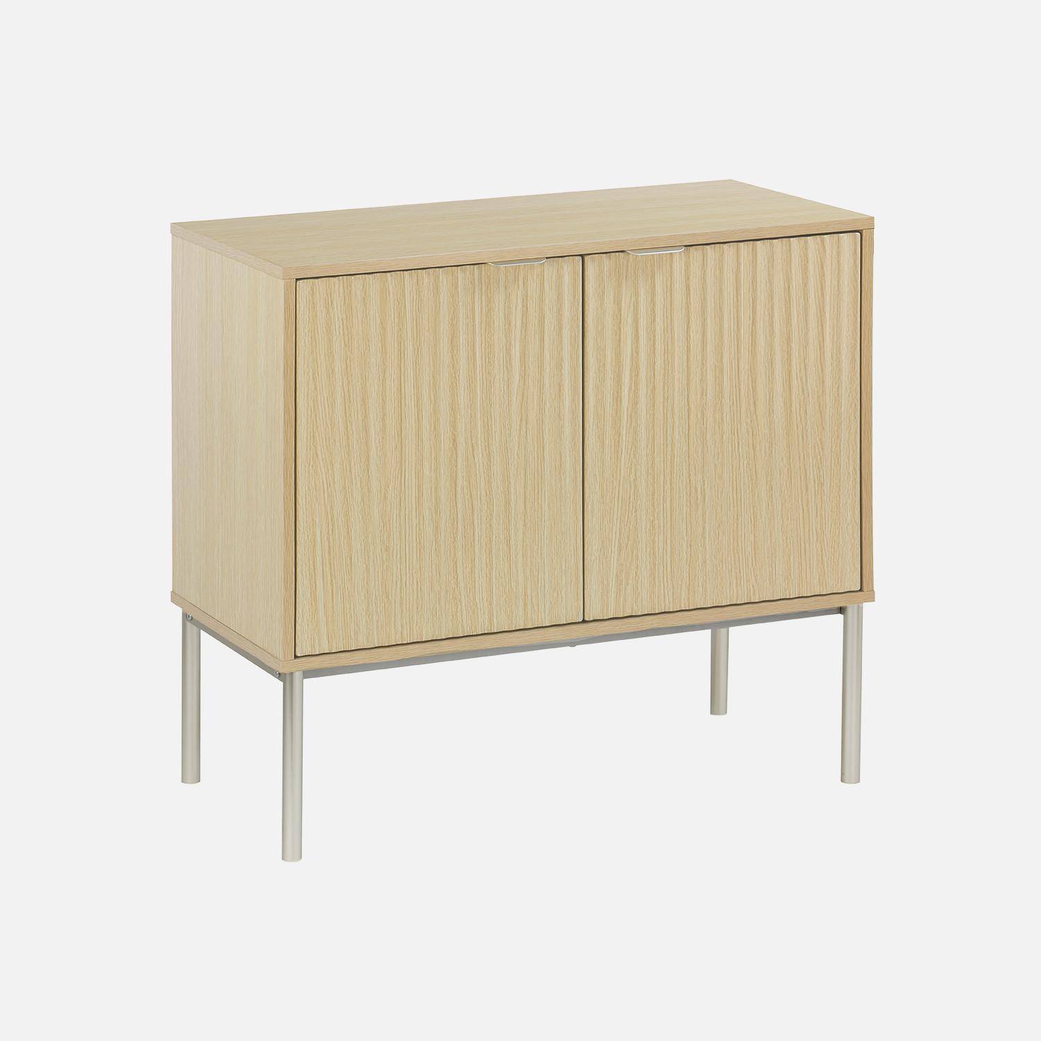 Buffet effet bois rainuré et métal champagne, 2 portes 80cm, buffet bas,sweeek,Photo3