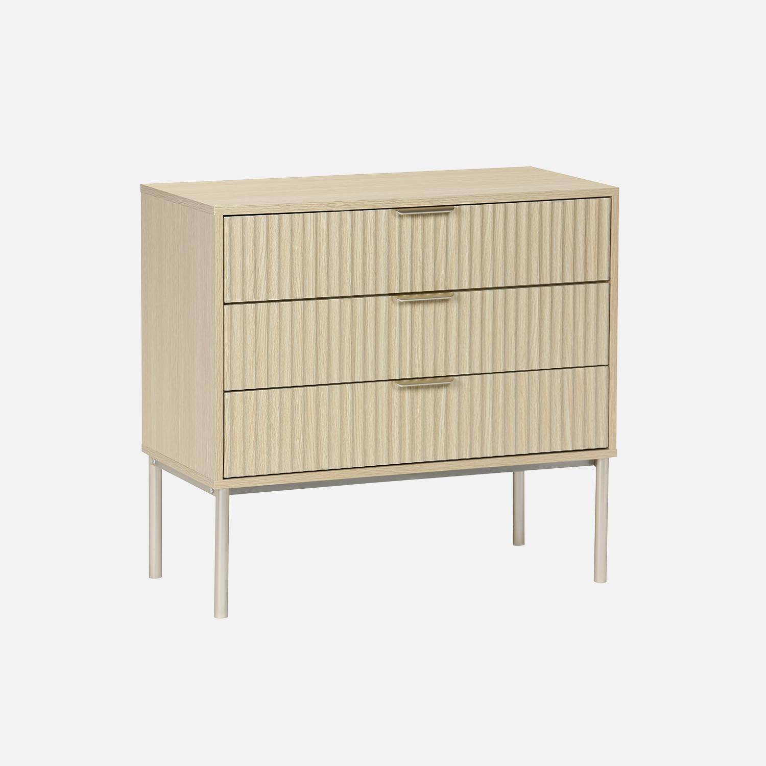 Cómoda efecto madera y metal, 3 cajones, Richmond, Natural, 80x40x75 cm,sweeek,Photo3