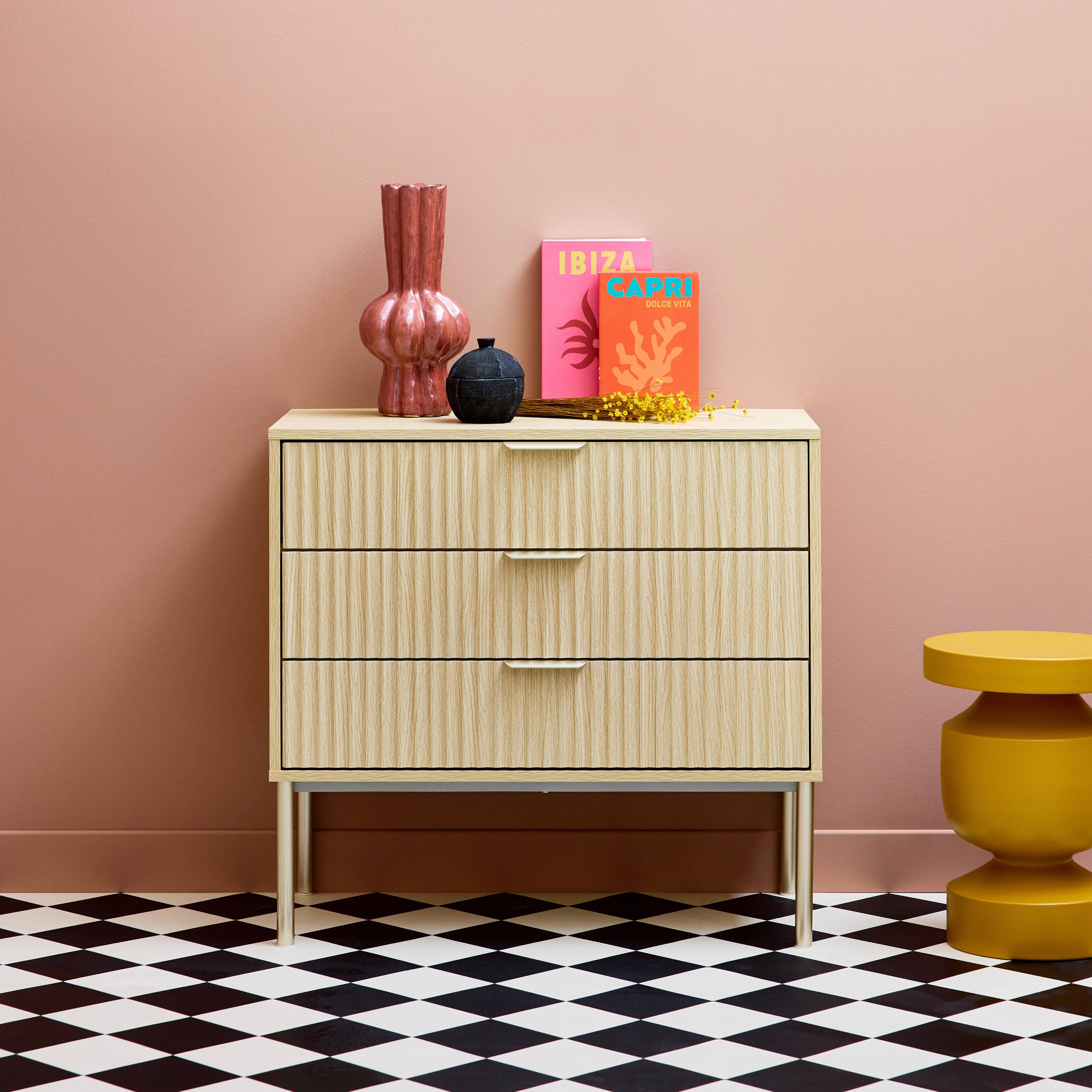 Cómoda efecto madera y metal, 3 cajones, Richmond, Natural, 80x40x75 cm,sweeek,Photo1