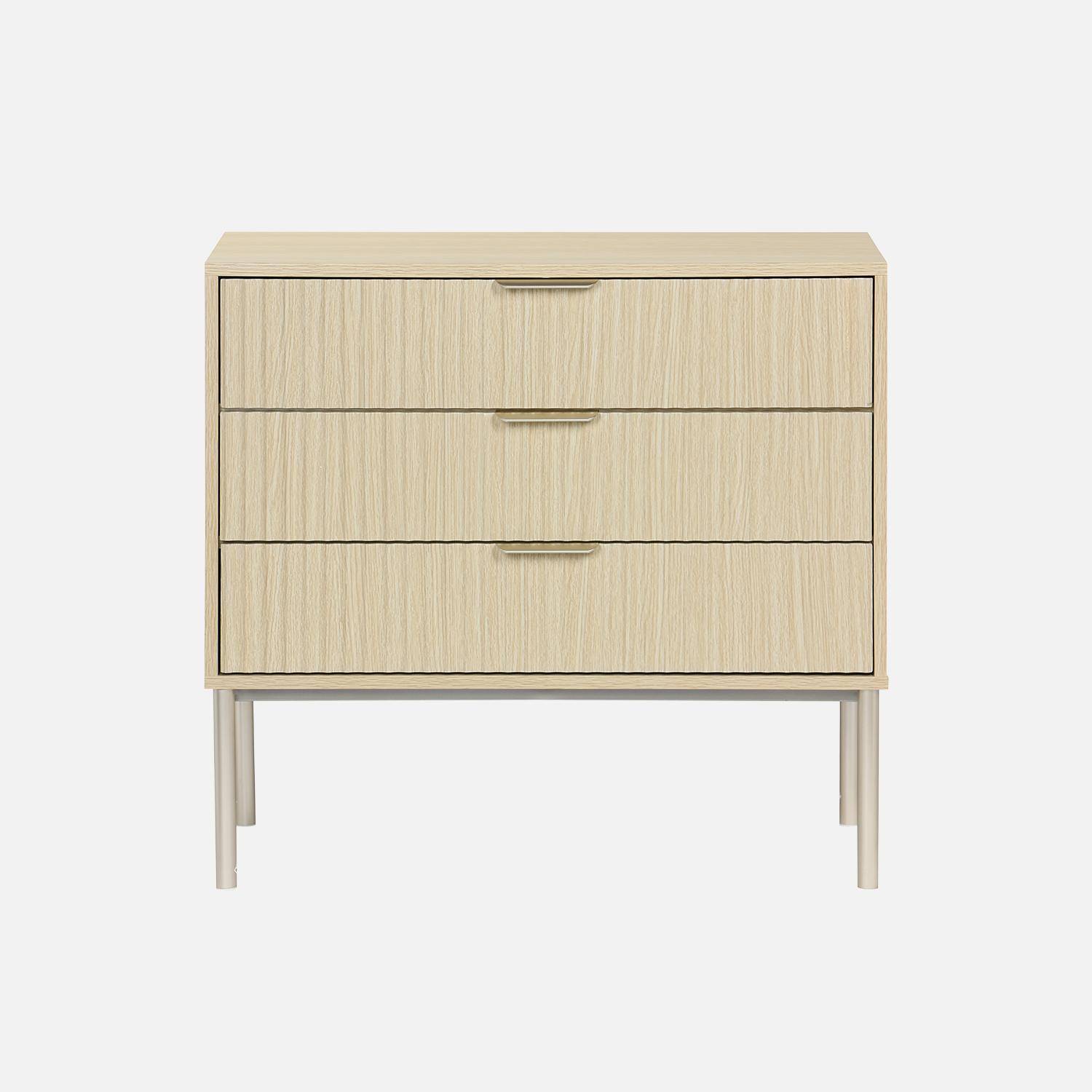 Cómoda efecto madera y metal, 3 cajones, Richmond, Natural, 80x40x75 cm,sweeek,Photo4