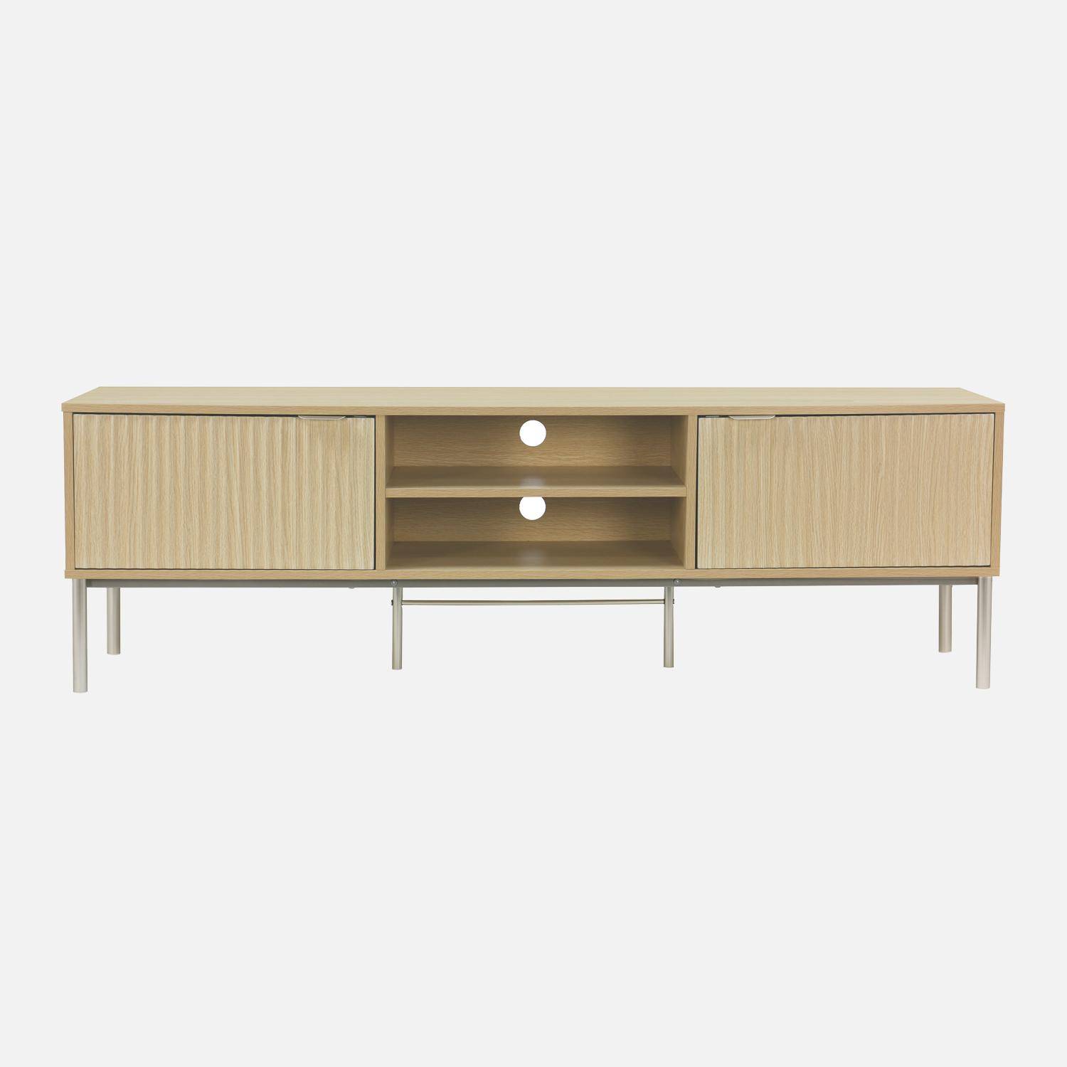 TV-meubel, gegroefd hout en champagne metalen decor, 2 deuren, 160cm,sweeek,Photo4
