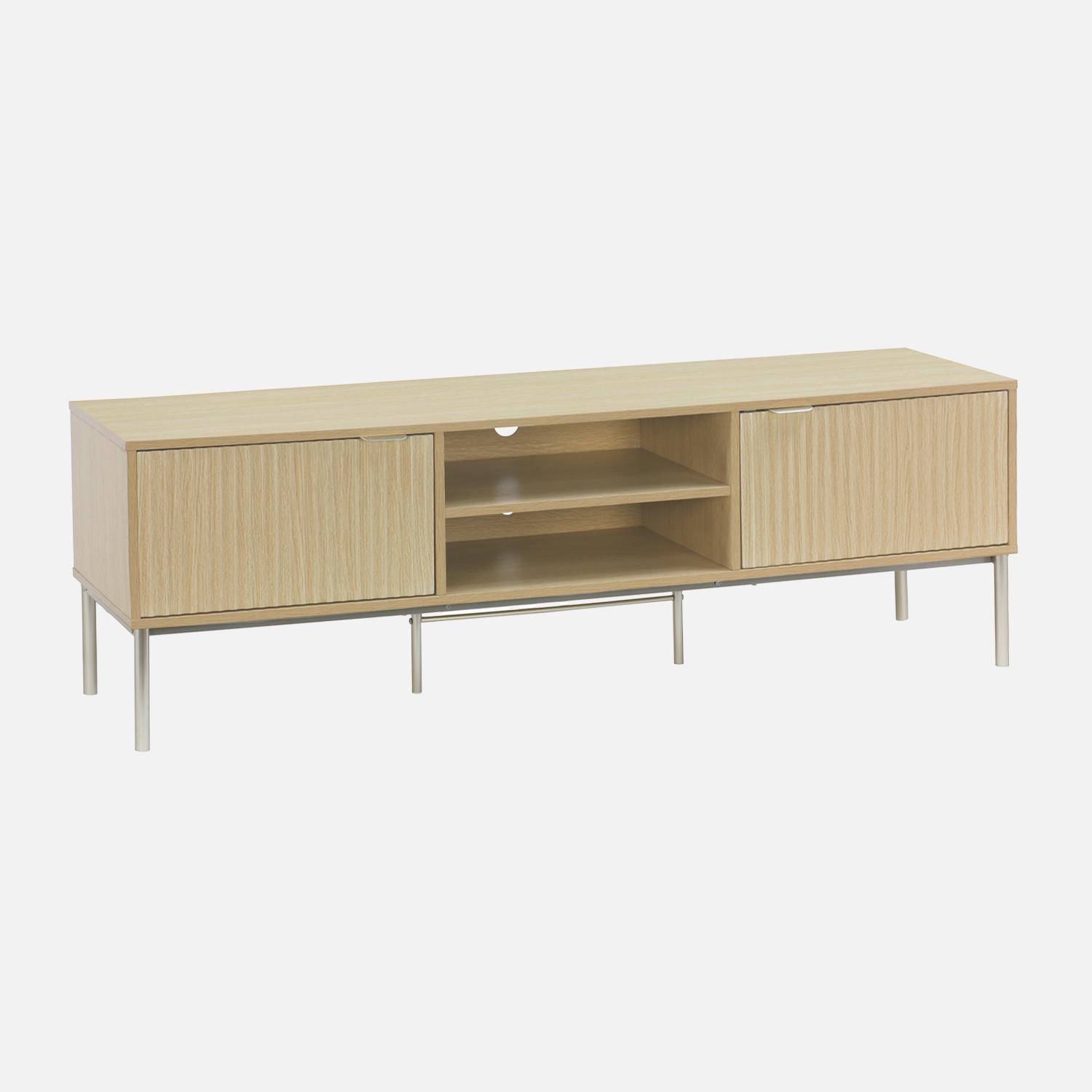 TV-meubel, gegroefd hout en champagne metalen decor, 2 deuren, 160cm,sweeek,Photo3