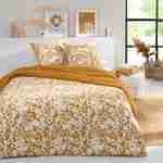 Parure de lit réversible 240x220cm imprimé floral moutarde et blanc en coton  Photo1