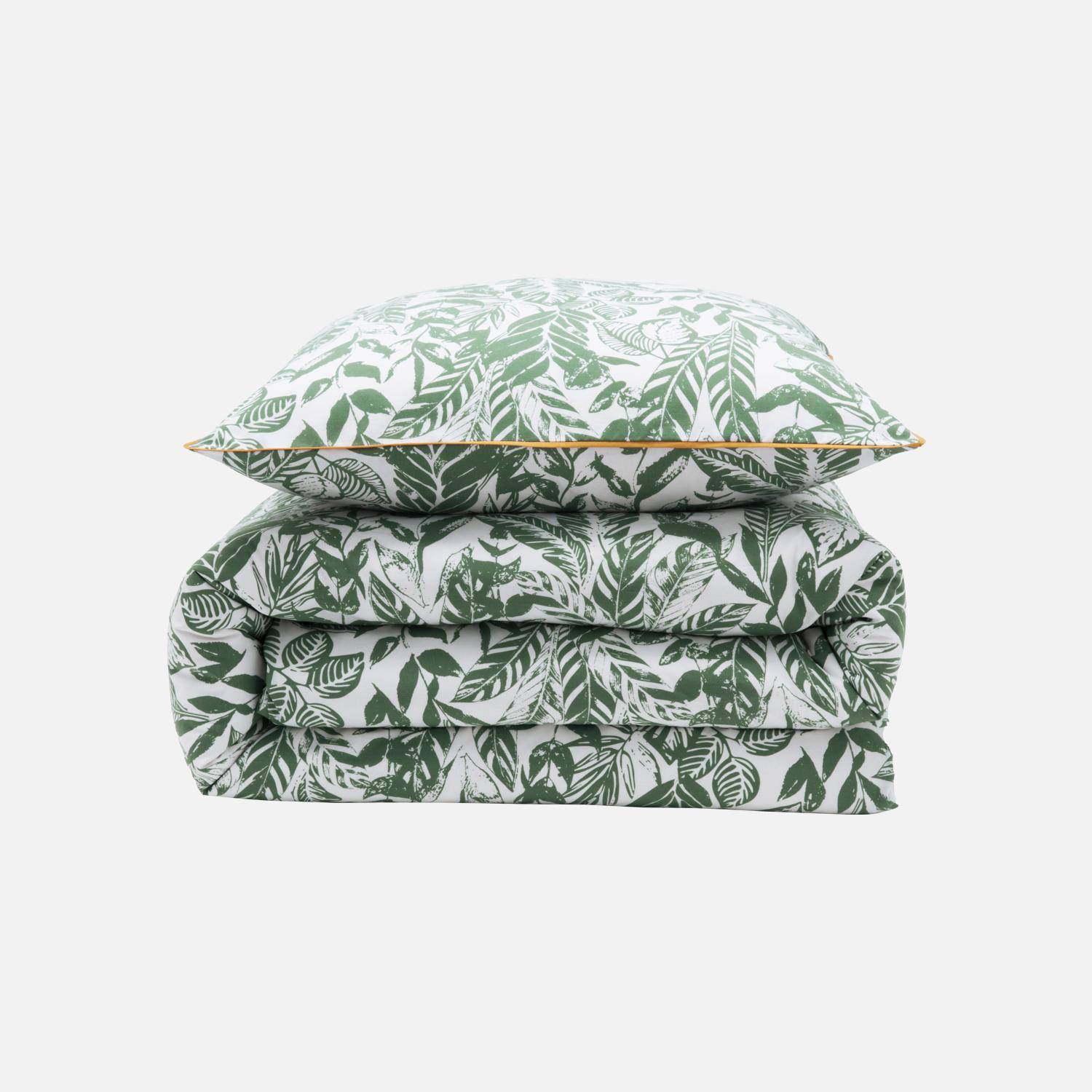 Parure de lit réversible 240x220cm imprimé feuillage vert et blanc en coton  Photo3