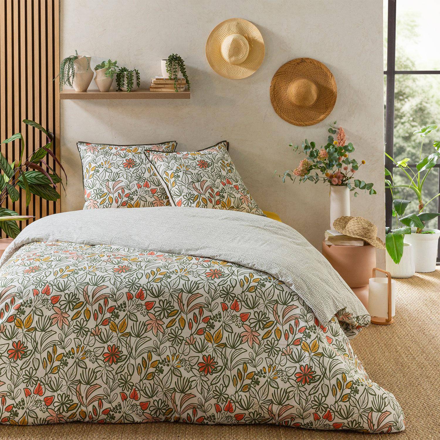 Parure de lit réversible 240x220cm imprimé floral multicolore en coton  Photo1