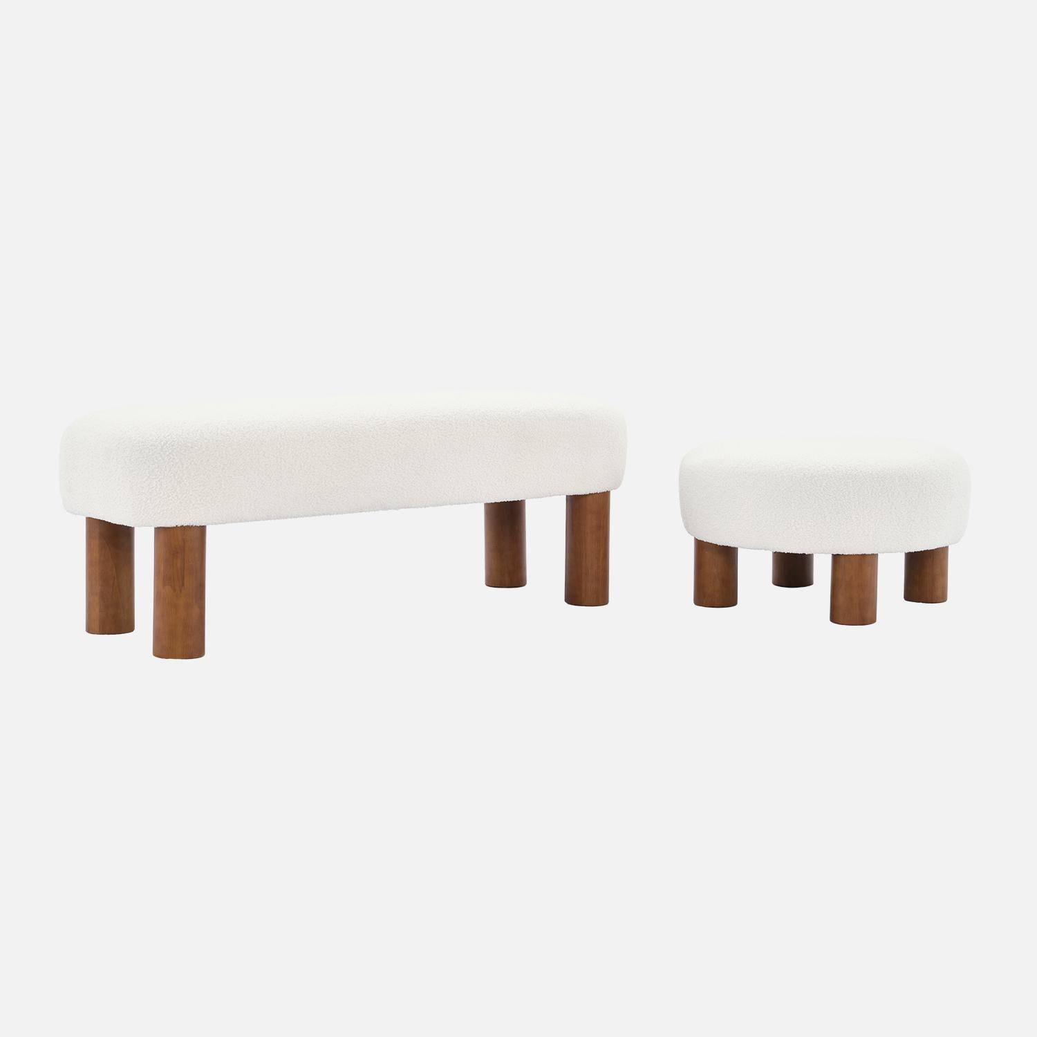 Tabouret pouf, pieds en bois d'hévéa et tissu bouclette, blanc ,sweeek,Photo6