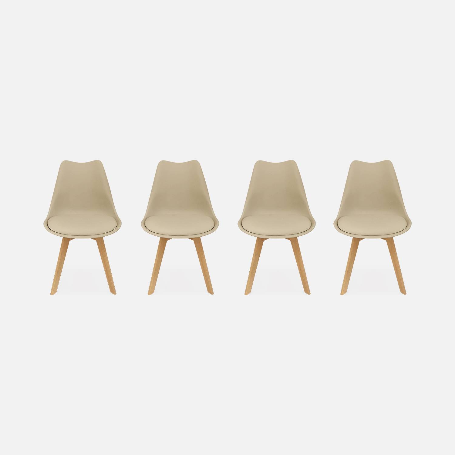 4 Scandinavische stoelen, poten van taupe beukenhout | sweeek