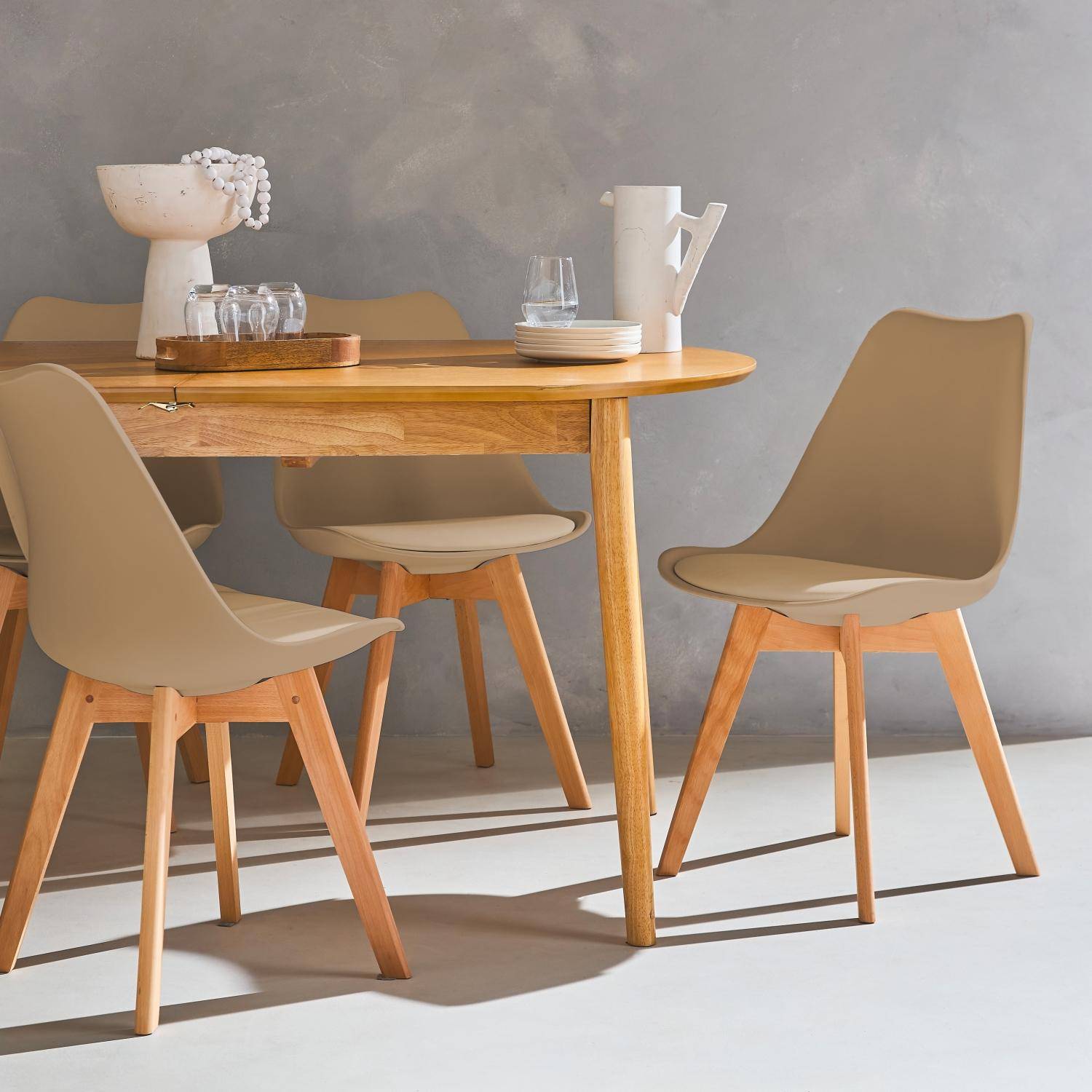 Lot de 4 chaises scandinaves, pieds bois de hêtre, chaise 1 place, taupe Photo1