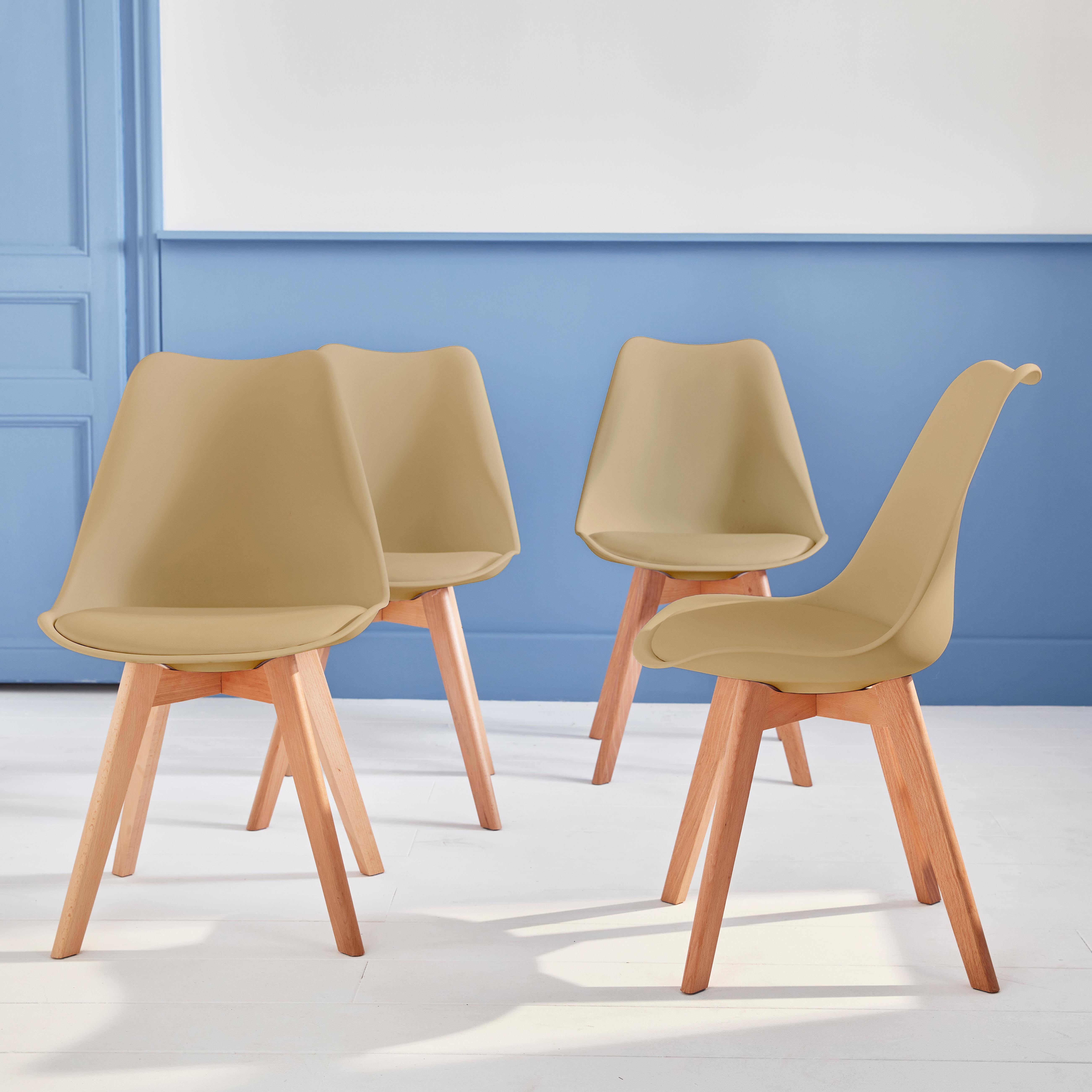Lot de 4 chaises scandinaves, pieds bois de hêtre, chaise 1 place, taupe Photo2
