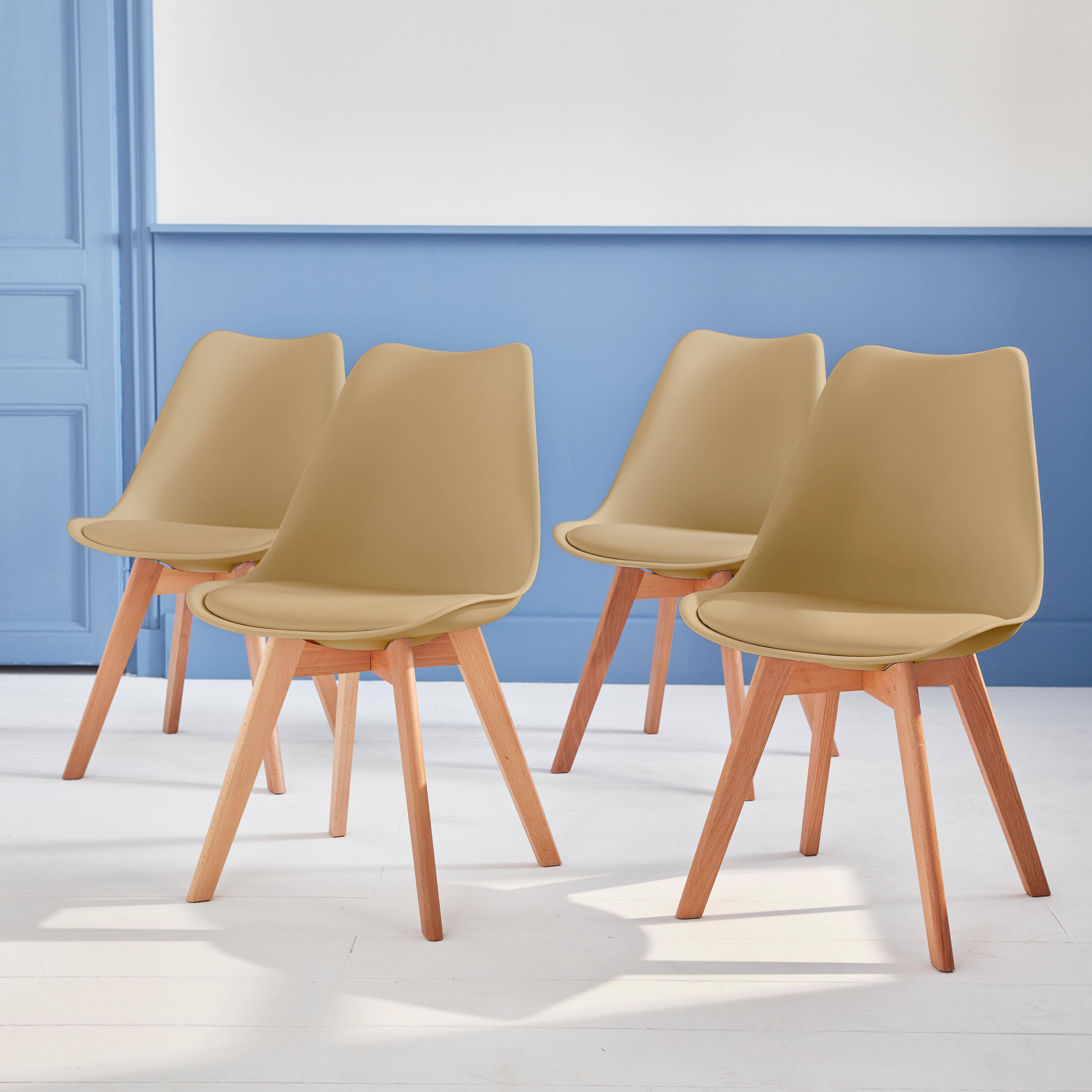 Lot de 4 chaises scandinaves, pieds bois de hêtre, chaise 1 place, taupe Photo1