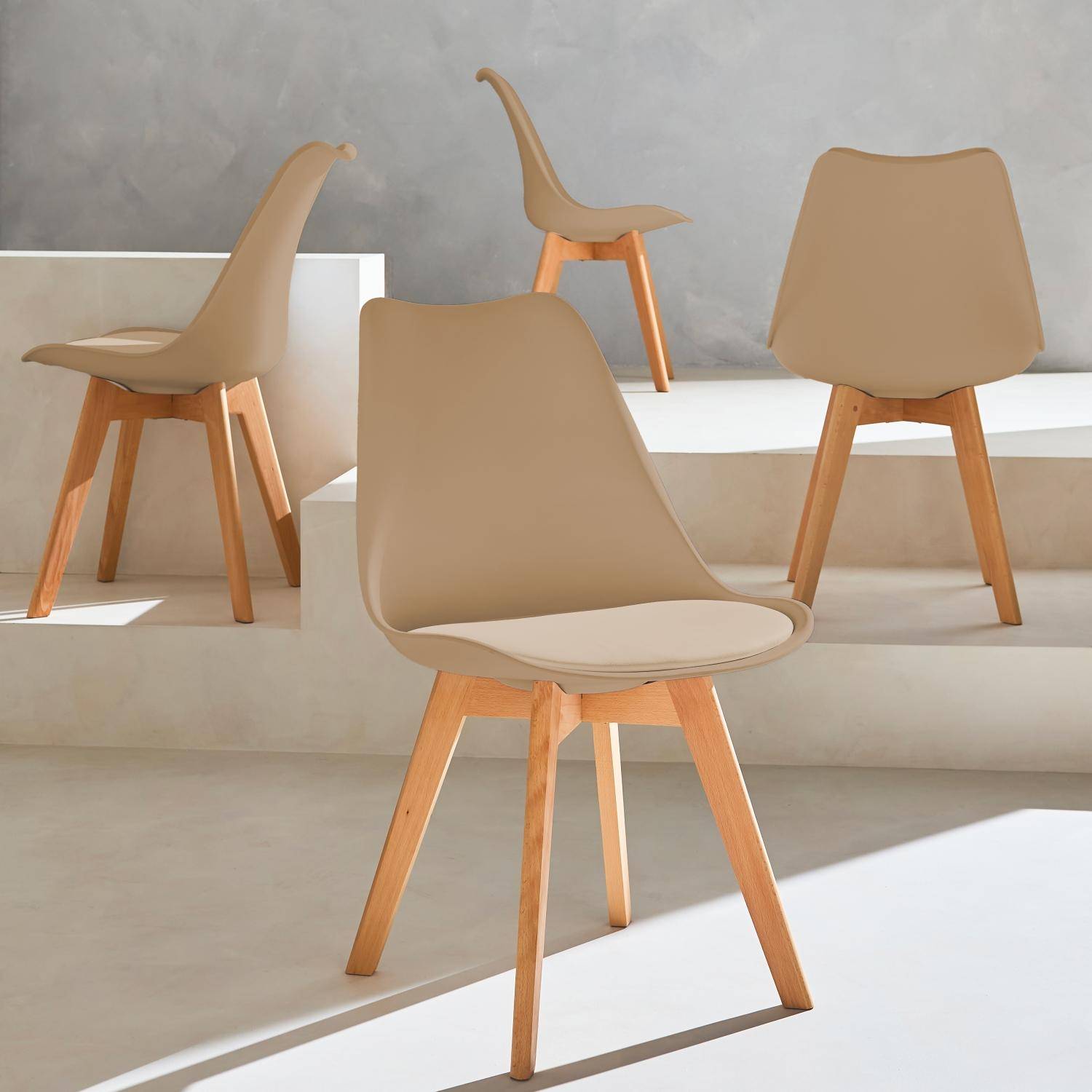 Lot de 4 chaises scandinaves, pieds bois de hêtre, chaise 1 place, taupe Photo2