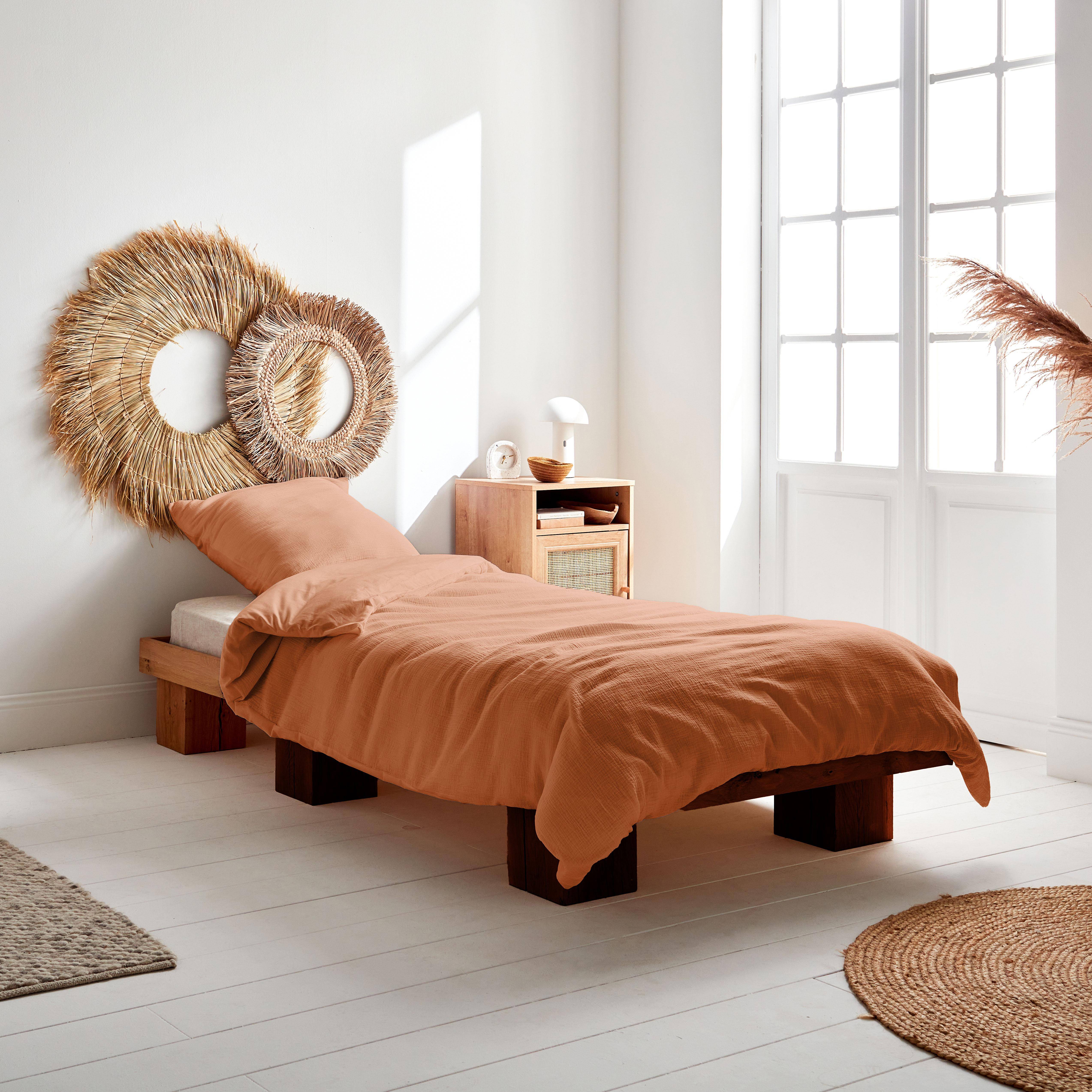 Conjunto de roupa de cama em gaze de algodão terracota - 140x200x140 cm,sweeek,Photo2