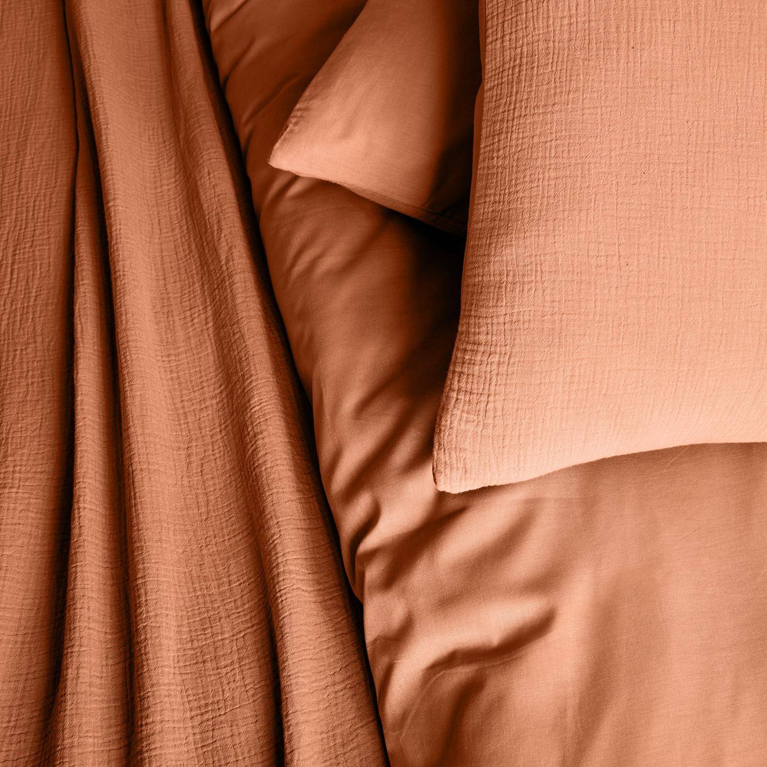 Parure de lit gaze de coton / coton, terracotta, 1 place, 1 housse de couette avec 1 taie d'oreiller 140 x 200 cm  Photo2