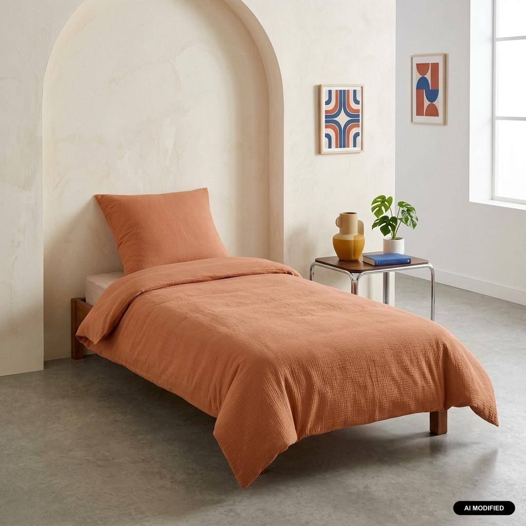 Conjunto de roupa de cama em gaze de algodão terracota - 140x200x140 cm Photo1